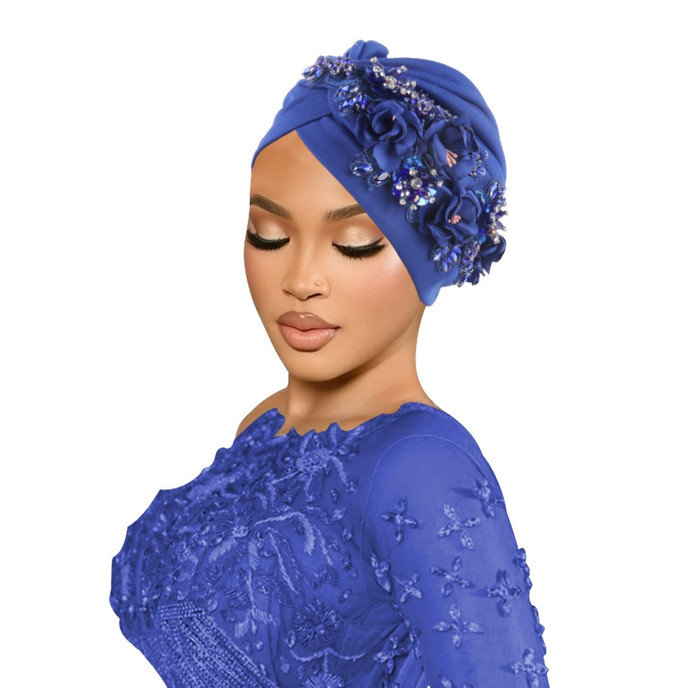 Africa Women Head Wraps Turban Cap Flower Hot Drill Solid Color Bonnet Auto Gele - Picture 35 of 36