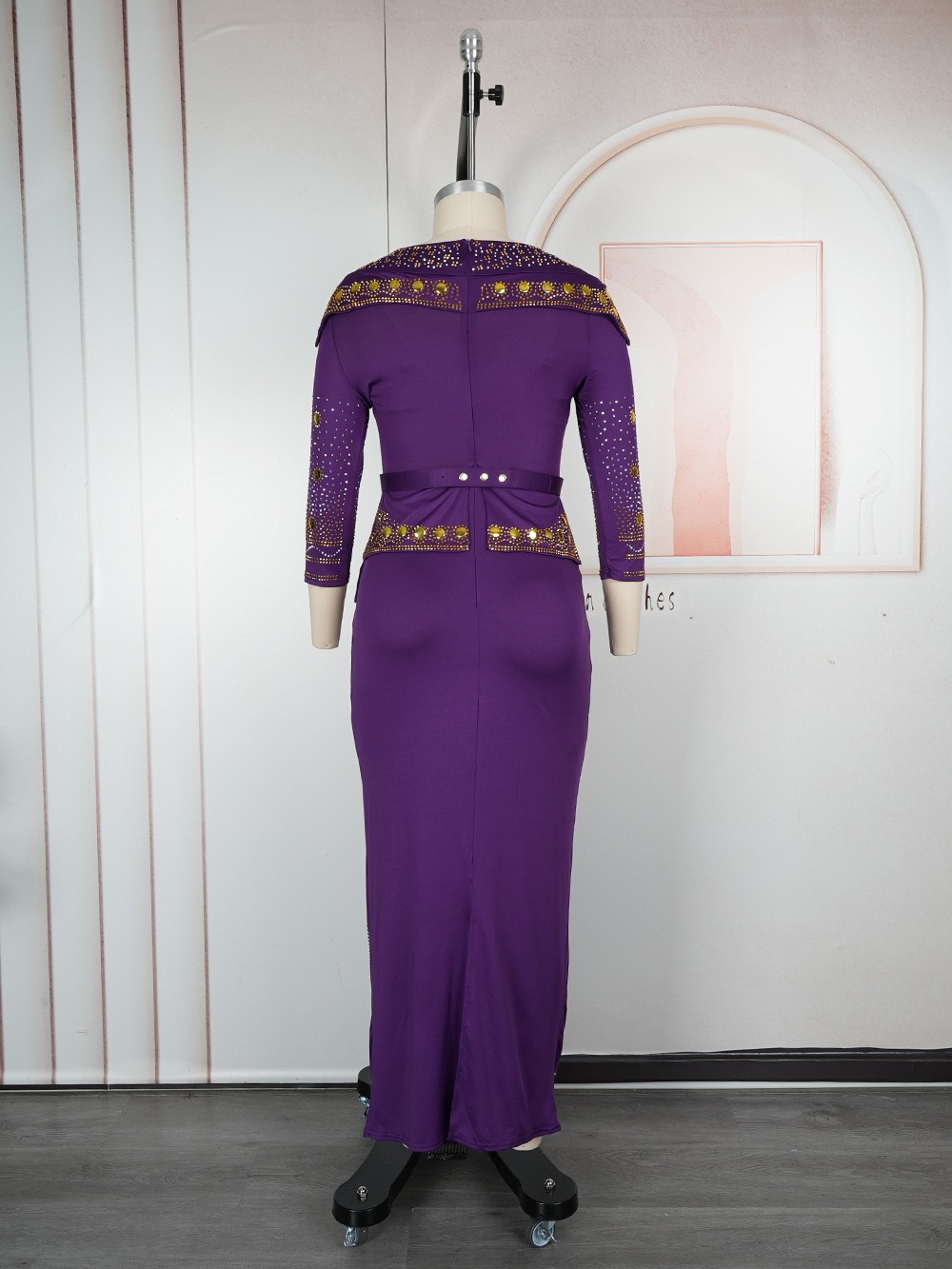 Rhinestone Africa Women Top Long Dress Set Elegant Regular Fit Party Dress Gowns - Picture 28 of 38