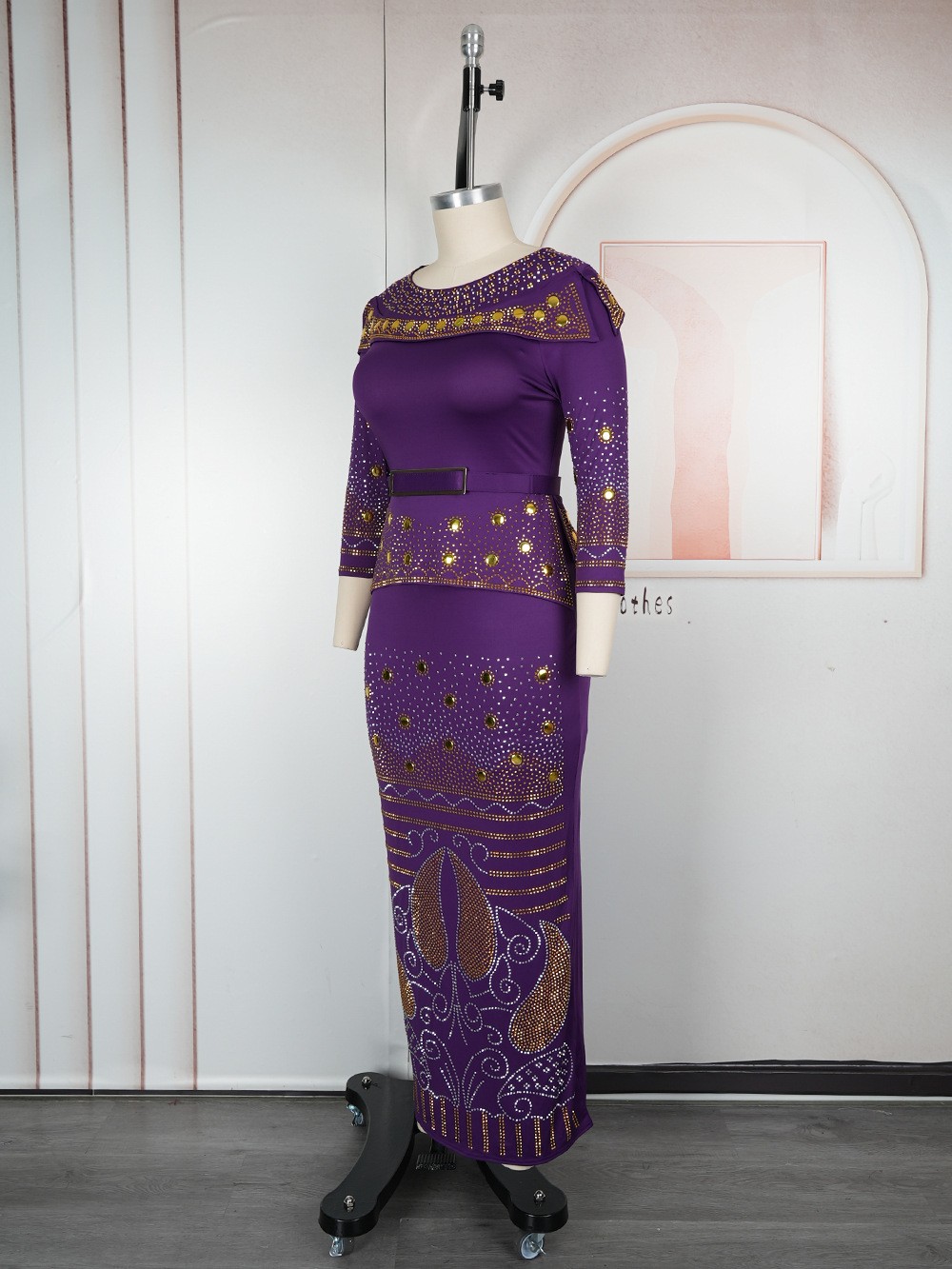 Rhinestone Africa Women Top Long Dress Set Elegant Regular Fit Party Dress Gowns - Picture 29 of 38