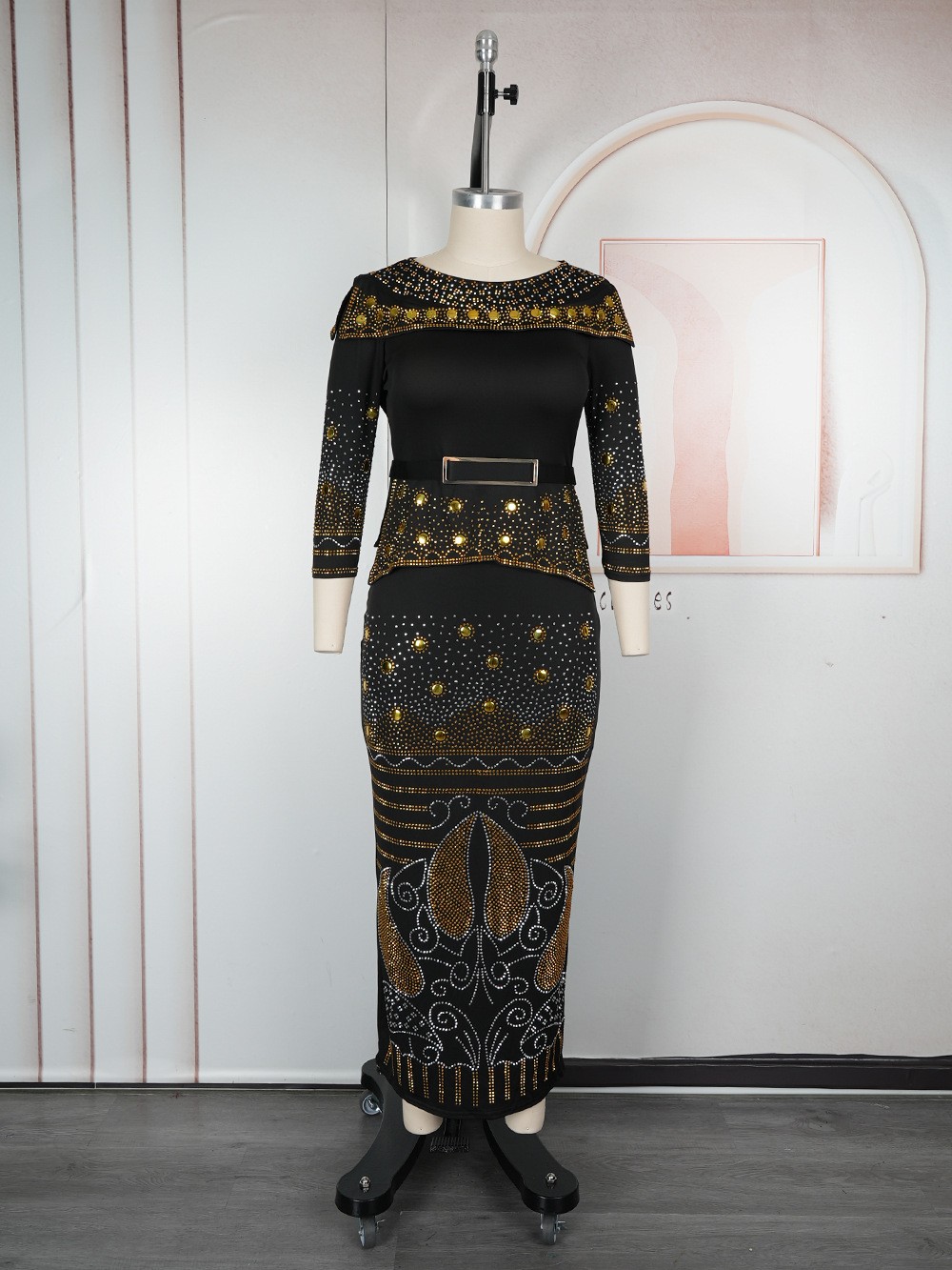 Rhinestone Africa Women Top Long Dress Set Elegant Regular Fit Party Dress Gowns - Picture 34 of 38