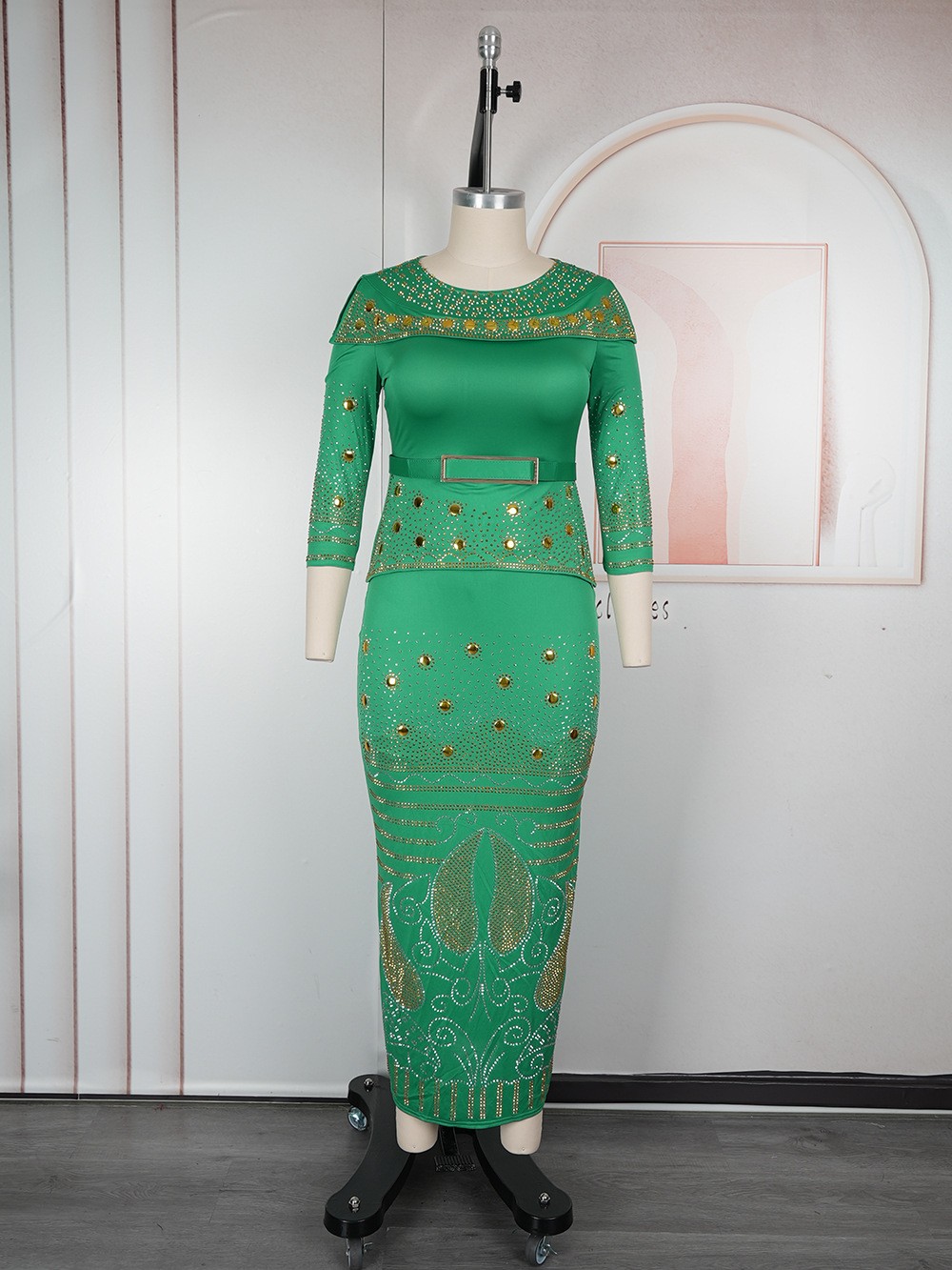 Rhinestone Africa Women Top Long Dress Set Elegant Regular Fit Party Dress Gowns - Picture 36 of 38