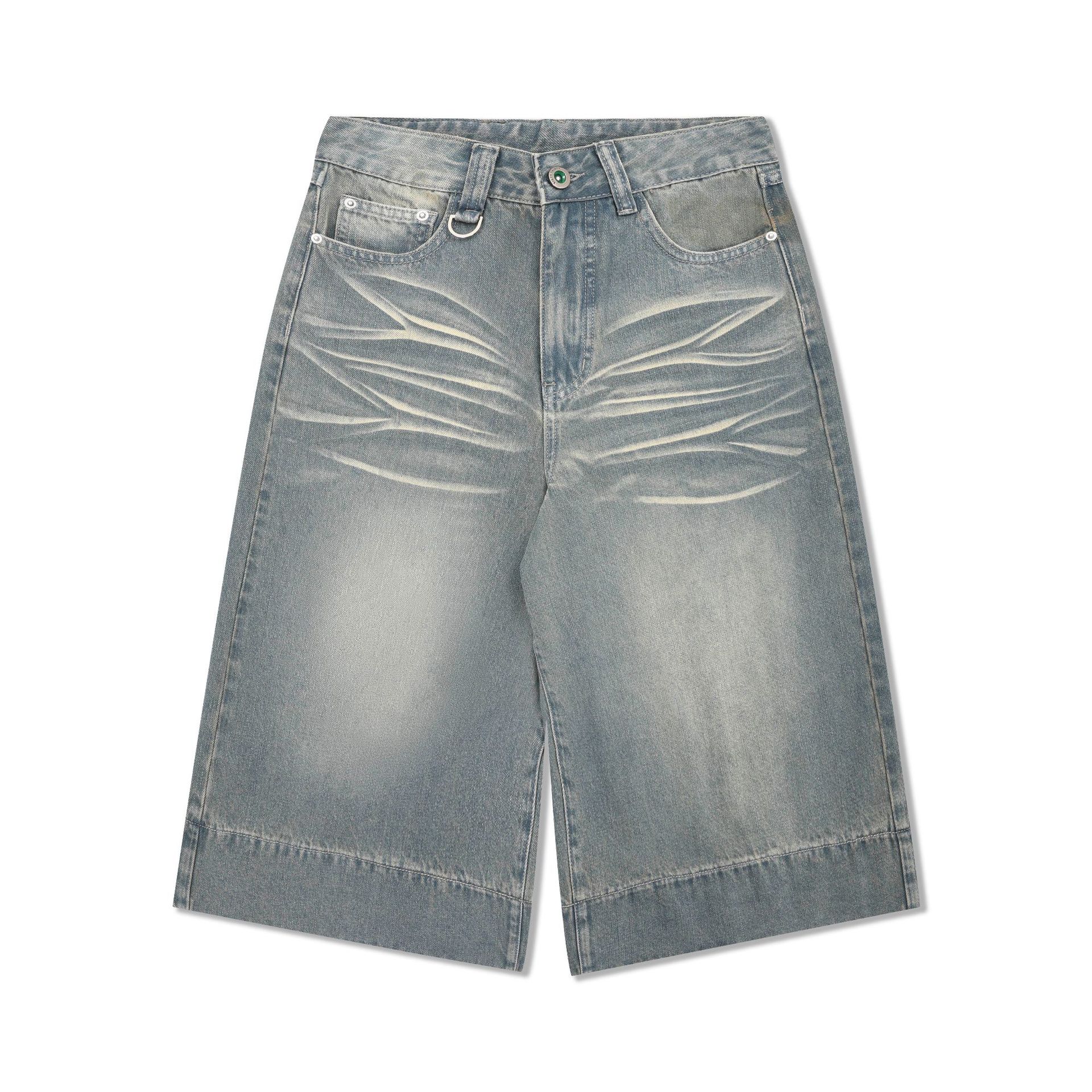 Retro loose wide leg 7-inch jeans, retro denim shorts, men's and women's shorts - Picture 13 of 13
