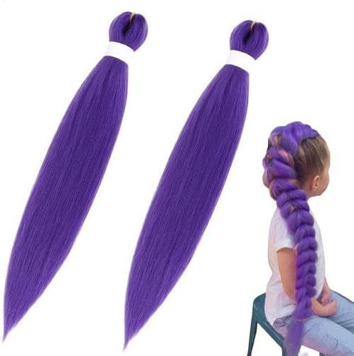 1pc Long Purple Braiding Hair For Kids, Pre Stretched Synthetic Braiding Hair E - Picture 20 of 26