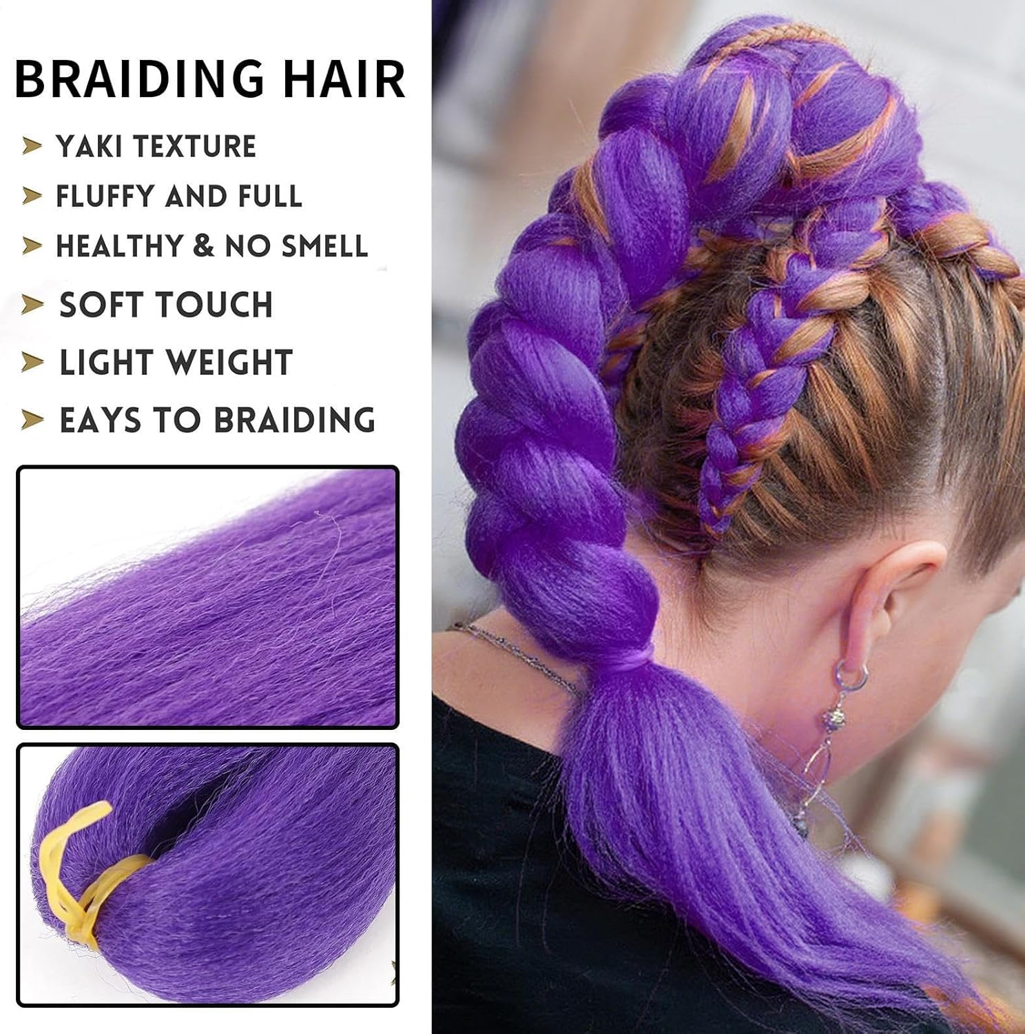 1pc Long Purple Braiding Hair For Kids, Pre Stretched Synthetic Braiding Hair E - Picture 22 of 26