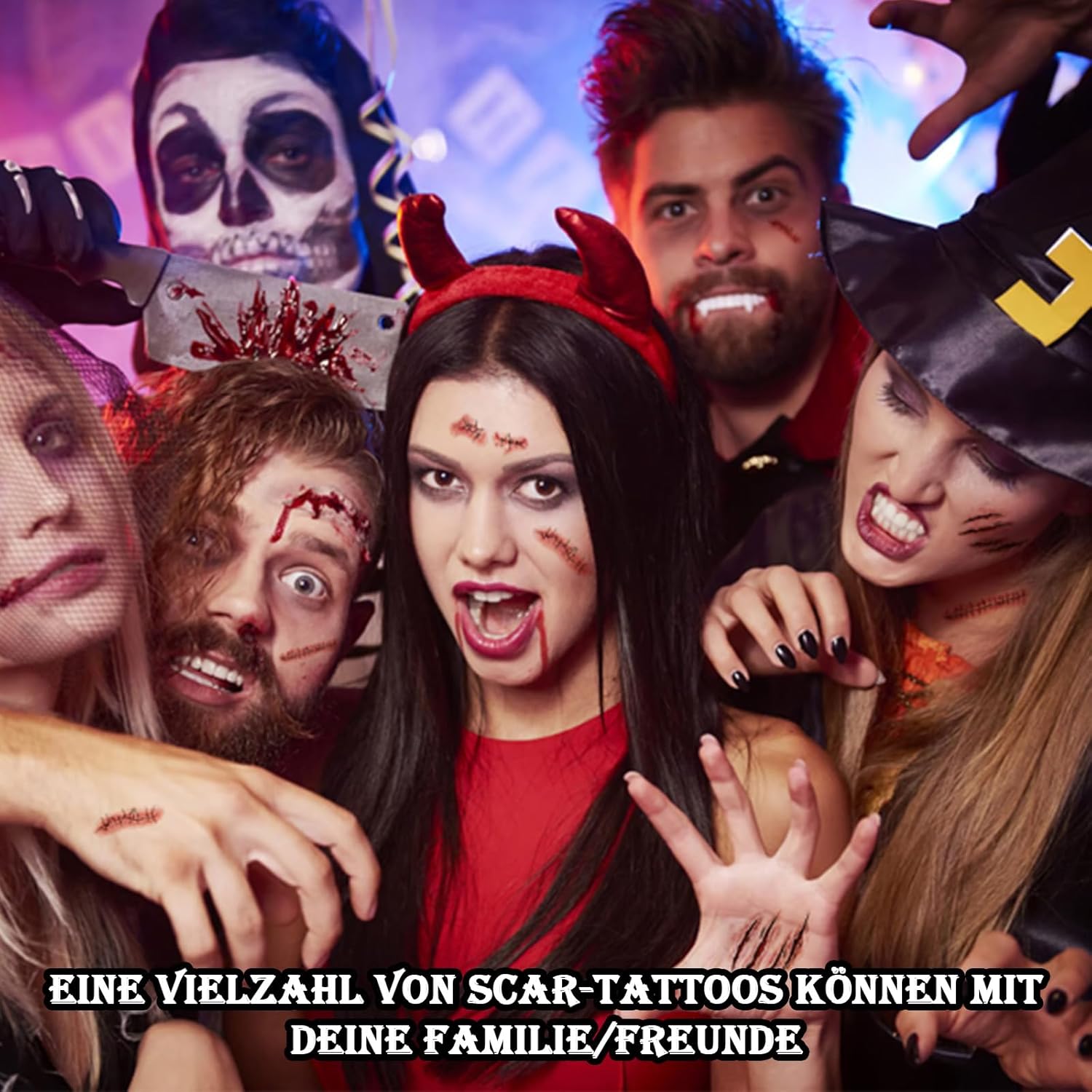 Tatuaje de Halloween cara (10 hojas), tatuajes de cicatrices, heridas de zombi cara de Halloween - Imagen 21 de 38