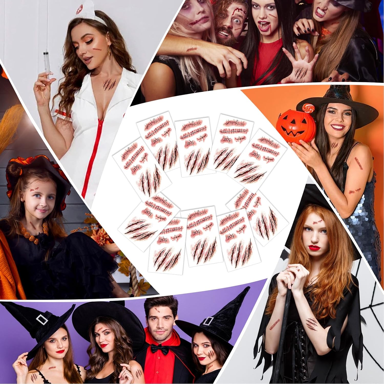 Tatuaje de Halloween cara (10 hojas), tatuajes de cicatrices, heridas de zombi cara de Halloween - Imagen 22 de 38