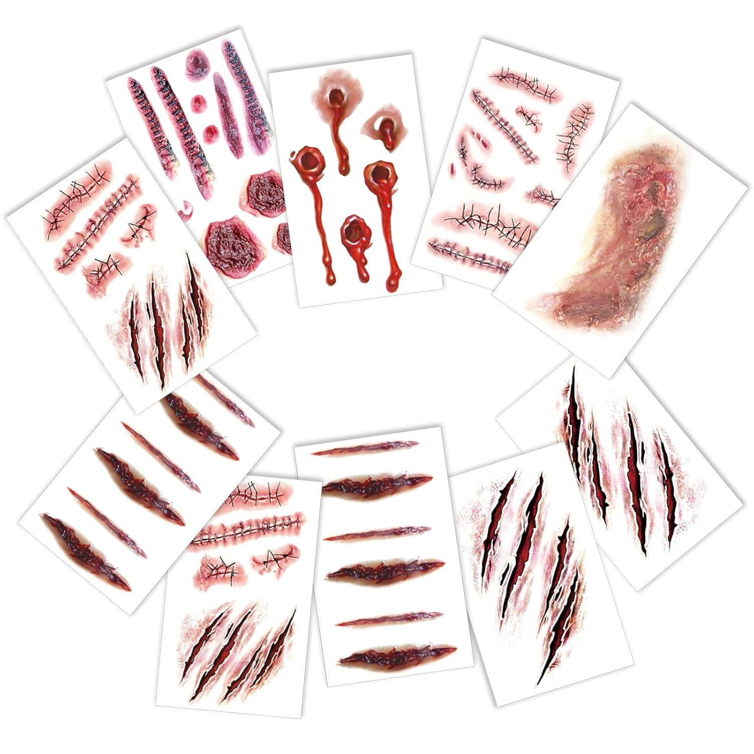 Tatuaje de Halloween cara (10 hojas), tatuajes de cicatrices, heridas de zombi cara de Halloween - Imagen 25 de 38