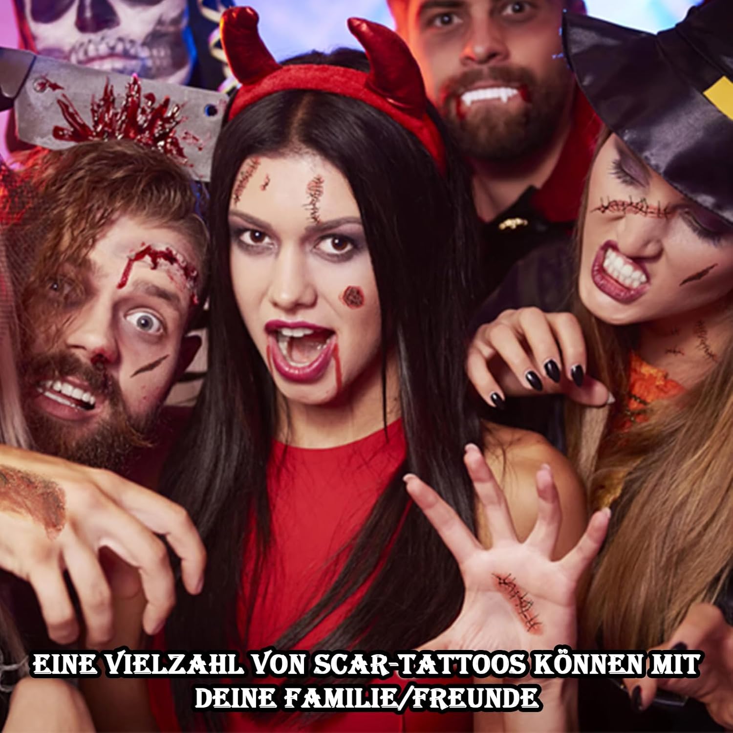 Tatuaje de Halloween cara (10 hojas), tatuajes de cicatrices, heridas de zombi cara de Halloween - Imagen 28 de 38