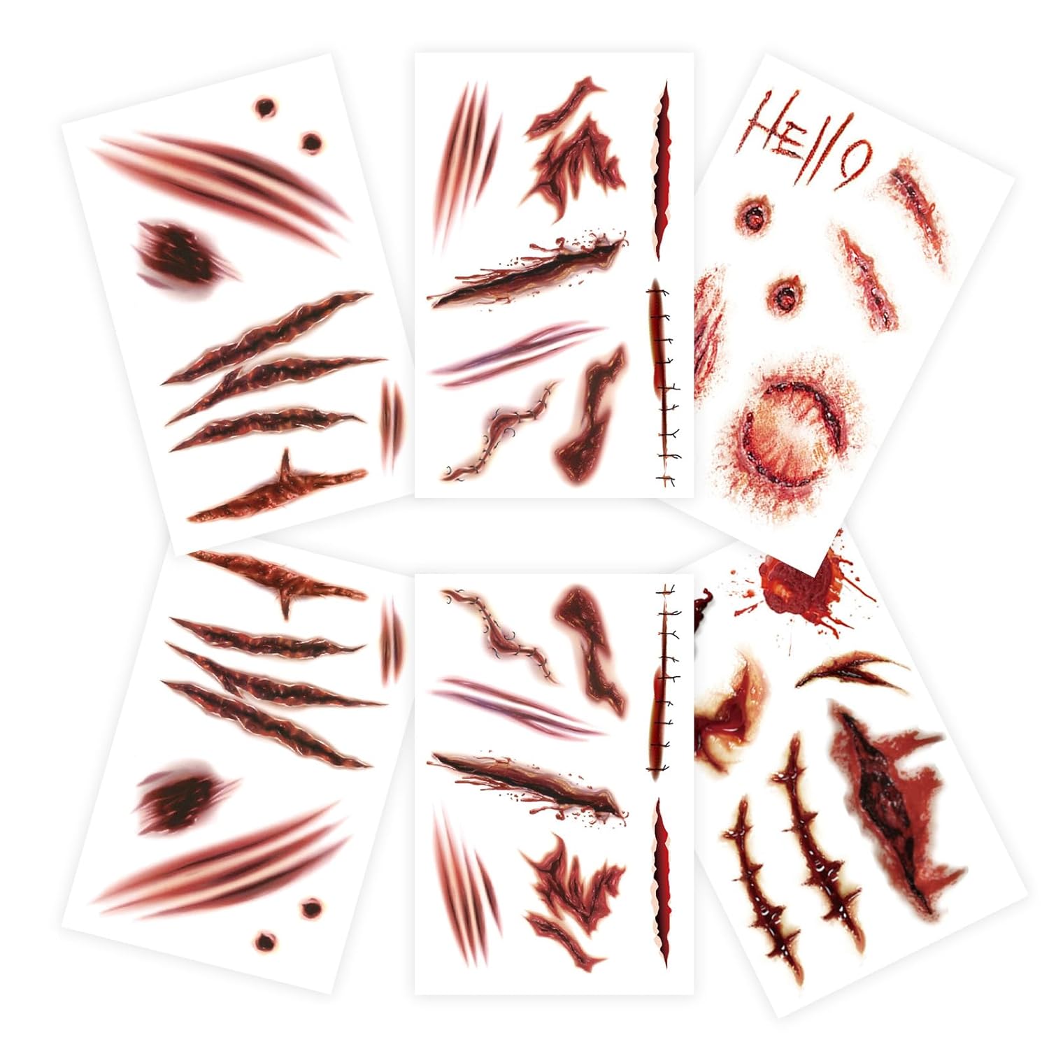 Tatuaje de Halloween cara (10 hojas), tatuajes de cicatrices, heridas de zombi cara de Halloween - Imagen 32 de 38