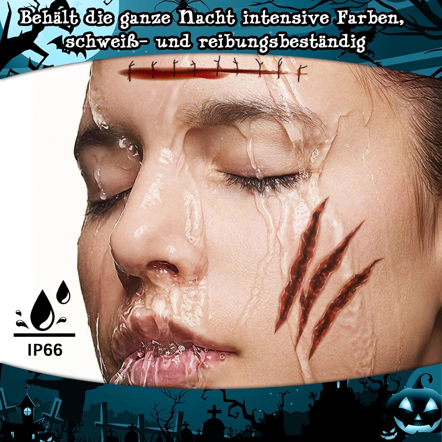 Tatuaje de Halloween cara (10 hojas), tatuajes de cicatrices, heridas de zombi cara de Halloween - Imagen 36 de 38