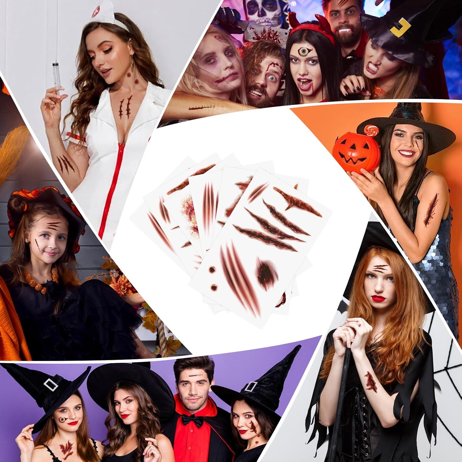 Tatuaje de Halloween cara (10 hojas), tatuajes de cicatrices, heridas de zombi cara de Halloween - Imagen 38 de 38