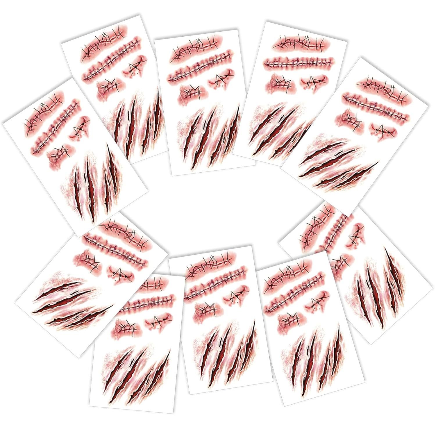 Tatuaje de Halloween cara (10 hojas), tatuajes de cicatrices, heridas de zombi cara de Halloween - Imagen 18 de 38