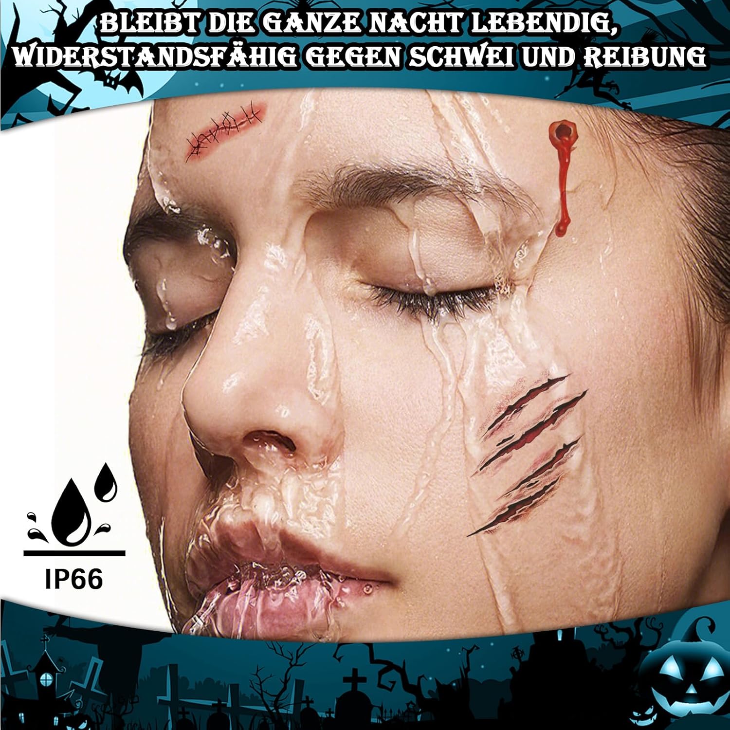 Tatuaje de Halloween cara (10 hojas), tatuajes de cicatrices, heridas de zombi cara de Halloween - Imagen 31 de 38