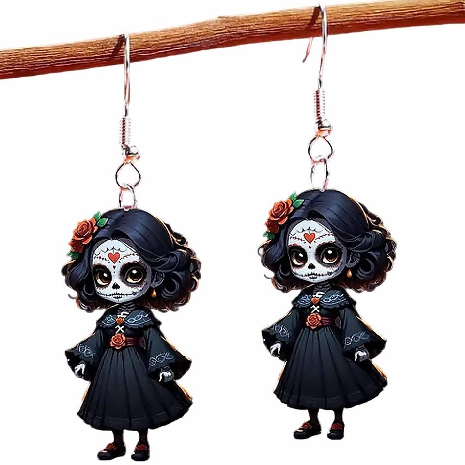 Pendientes Bruja en Escoba, Pendientes Halloween para Mujer Bruja, Pendientes Acrílicos 2d - Imagen 23 de 23