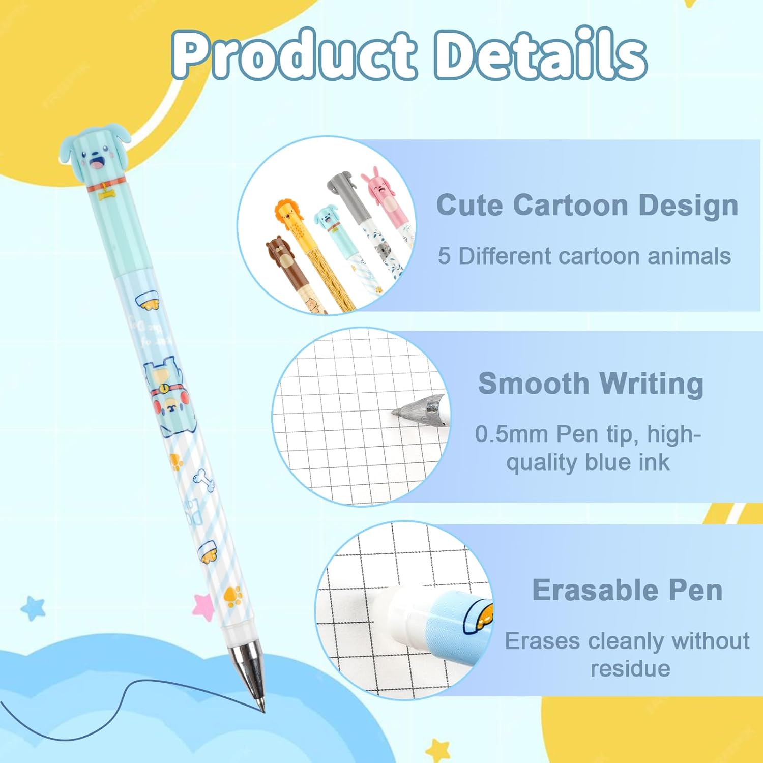 Bolígrafo borrable, azul bolígrafos borrables, 0,5 mm bolígrafos de gel borrables, T - Imagen 20 de 30