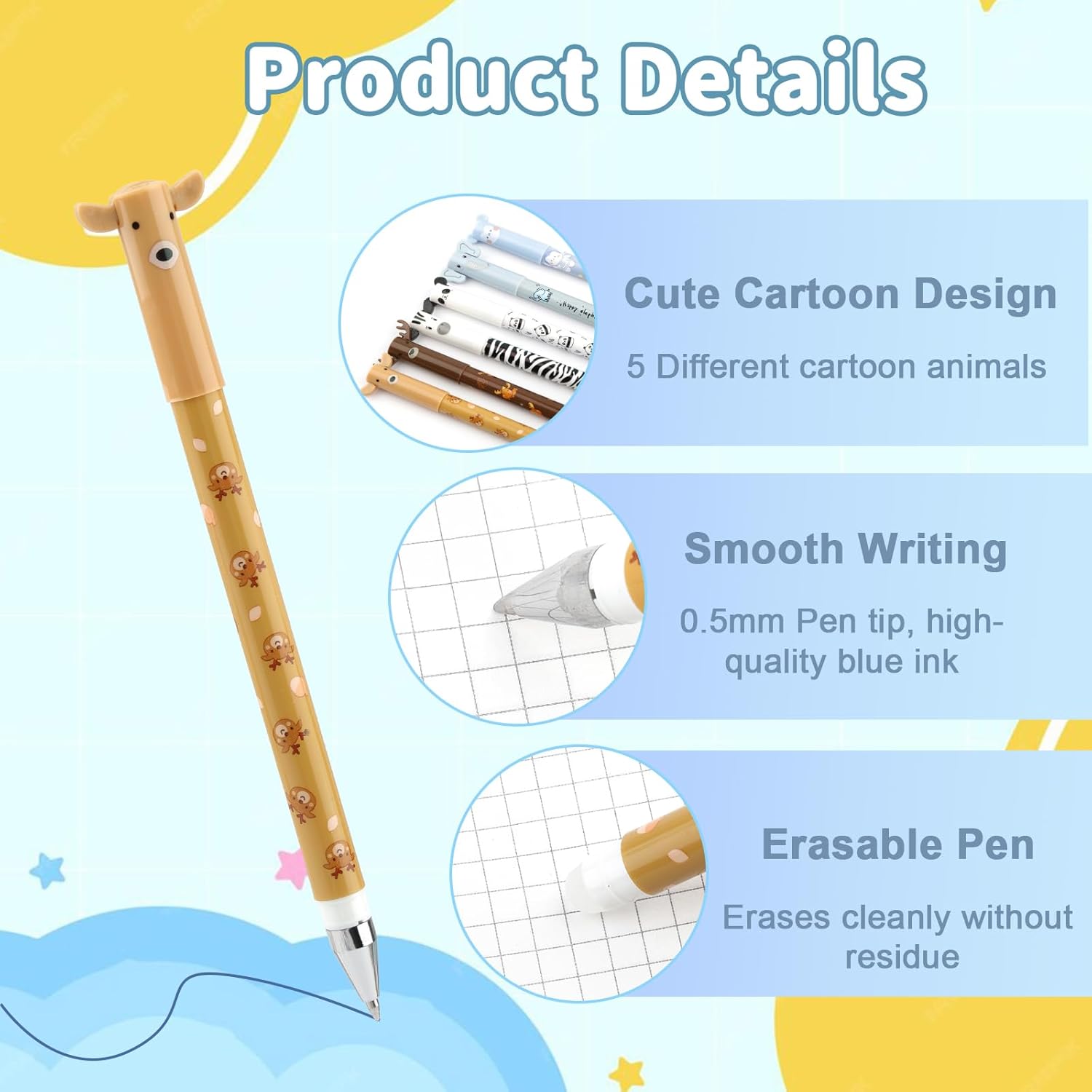 Bolígrafo borrable, azul bolígrafos borrables, 0,5 mm bolígrafos de gel borrables, T - Imagen 27 de 30