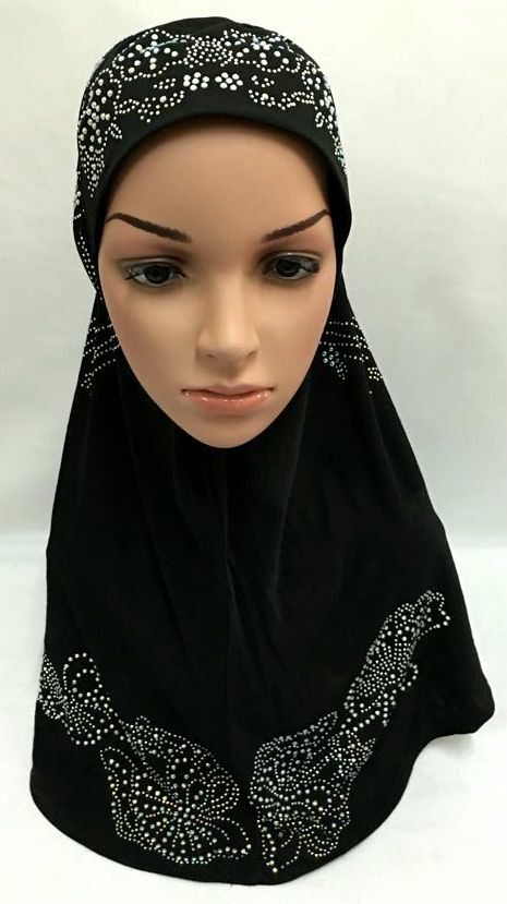 Muslim Amira Headscarf Instant Hijab Islamic Women Rhinestone Wrap Shawl Turban