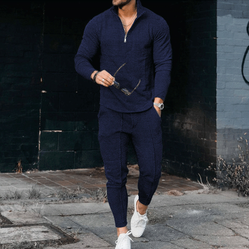 Set sportivo 2 pezzi tute uomo casual golf manica lunga cerniera t shirt top pantaloni - Foto 24 di 28