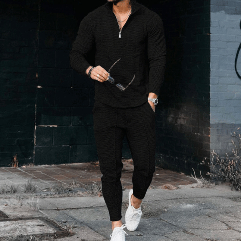 Set sportivo 2 pezzi tute uomo casual golf manica lunga cerniera t shirt top pantaloni - Foto 22 di 28