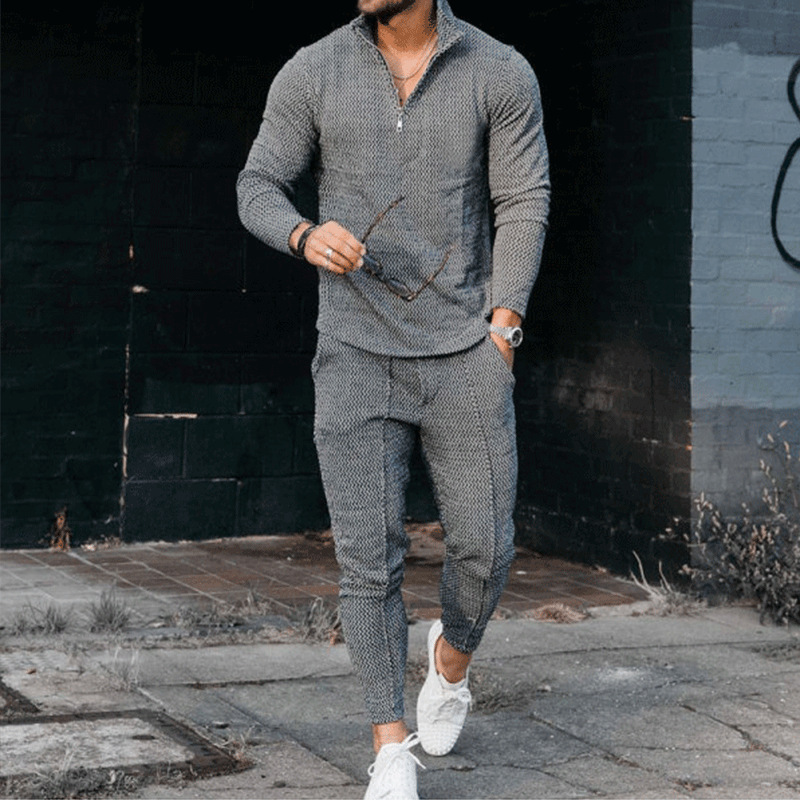 Set sportivo 2 pezzi tute uomo casual golf manica lunga cerniera t shirt top pantaloni - Foto 28 di 28