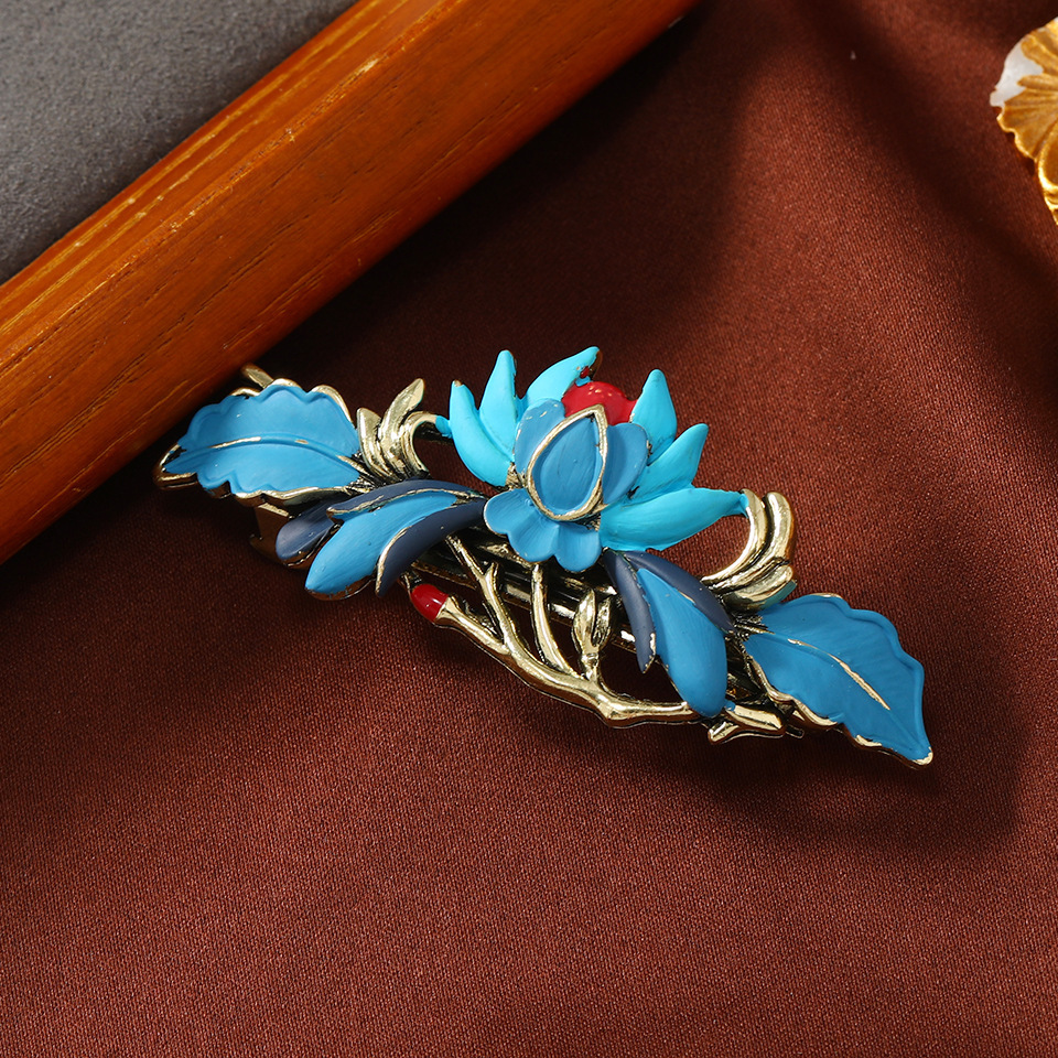 Nuevo estilo chino flor azul hanfu plato perlas borlas en la parte superior horquilla - Imagen 8 de 9