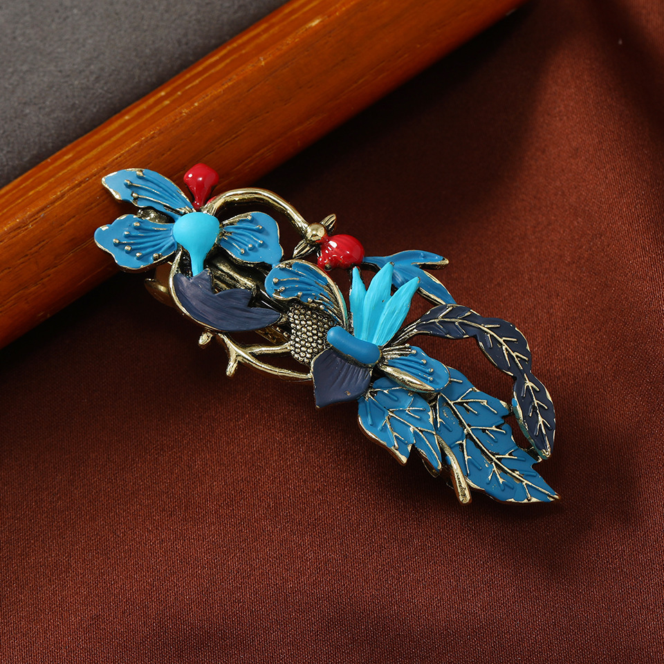 Nuevo estilo chino flor azul hanfu plato perlas borlas en la parte superior horquilla - Imagen 9 de 9