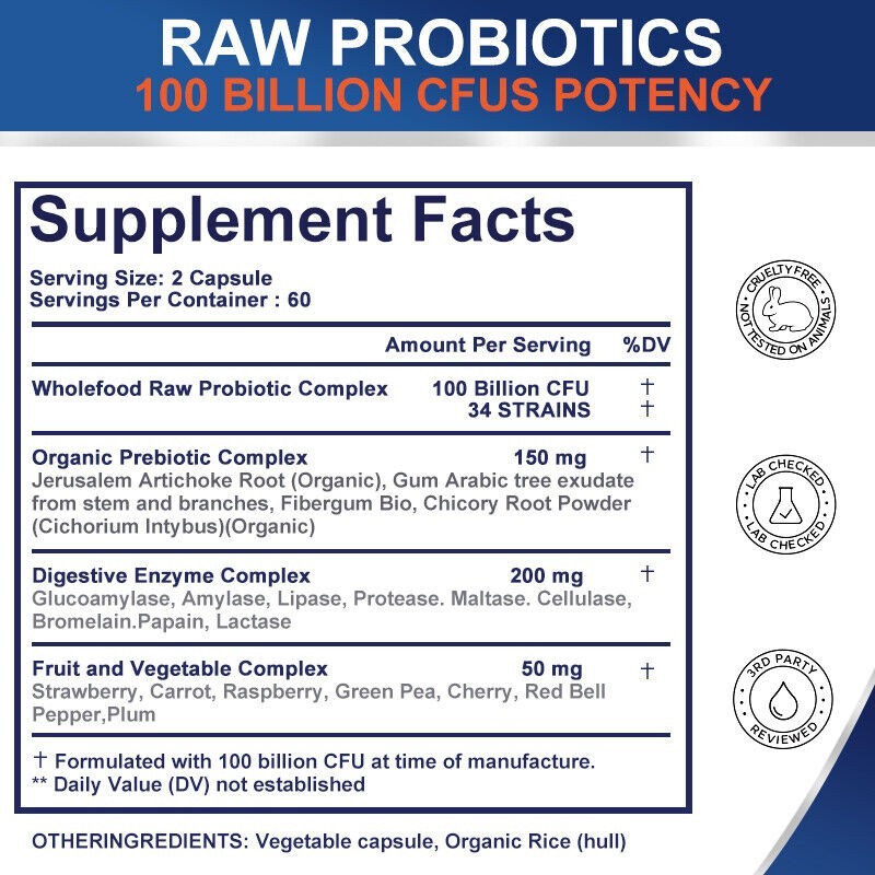 Probiotics 100/120 Billion CFU Potency Digestive Immune Health 120 apsules