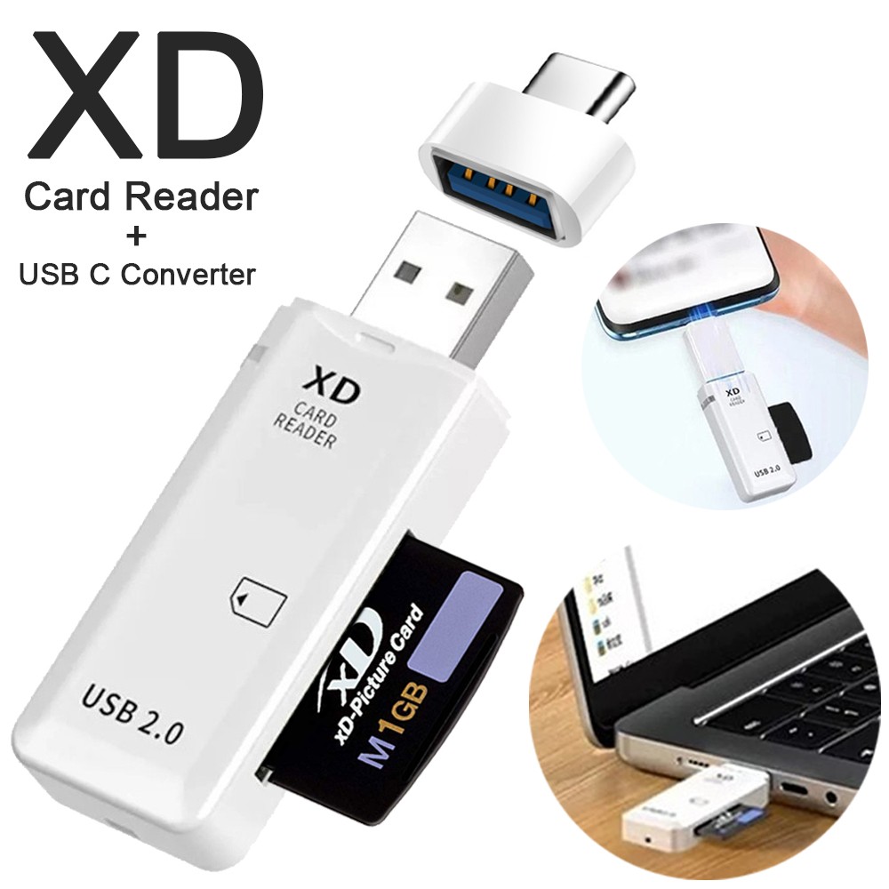 XD Card Reader Photos Memory Adapter + USB C Converter for Olympus Fuji Cameras