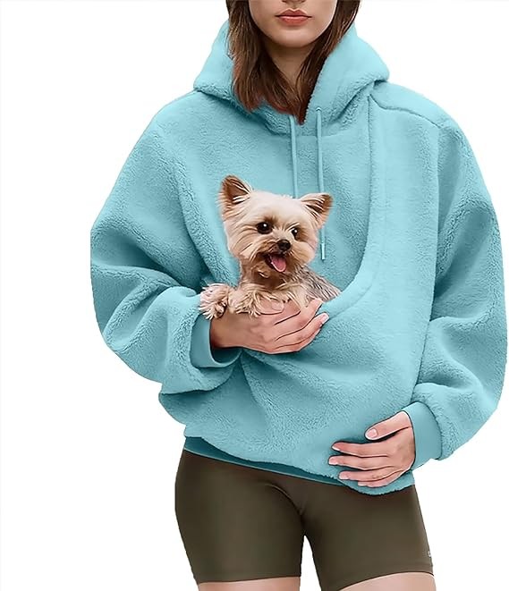 Sherpa Hoodies with Kangaroo Pouch Funny Sweatshirts with Cat Pocket Dog Carrier