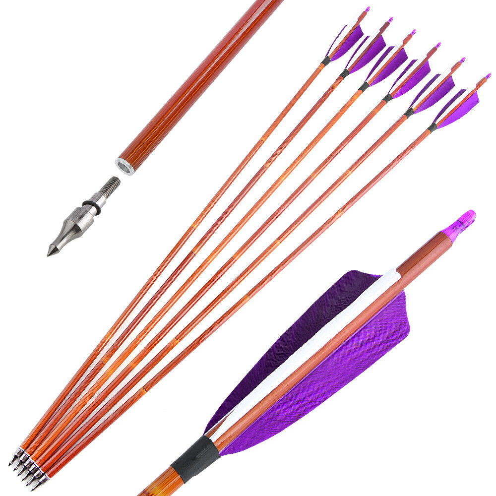 Archery 30" Carbon Arrows SP500 Feathers Bamboo Skin Hunting Target Bow Shooting - Picture 29 of 33