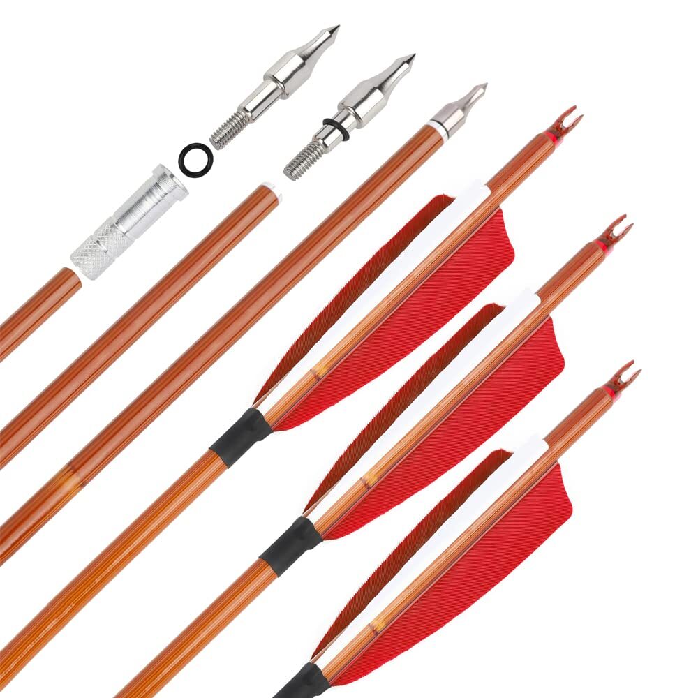Archery 30" Carbon Arrows SP500 Feathers Bamboo Skin Hunting Target Bow Shooting - Picture 25 of 33