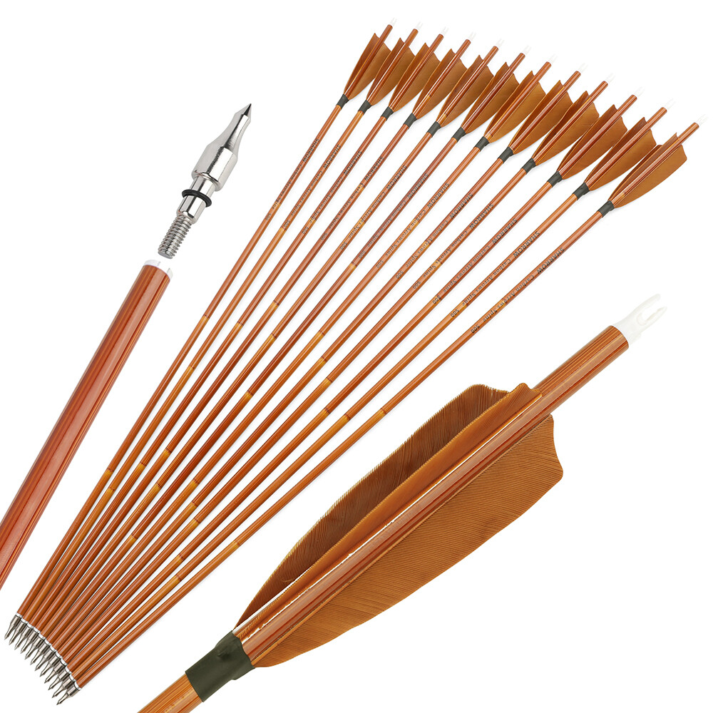 Archery 30" Carbon Arrows SP500 Feathers Bamboo Skin Hunting Target Bow Shooting - Picture 30 of 33