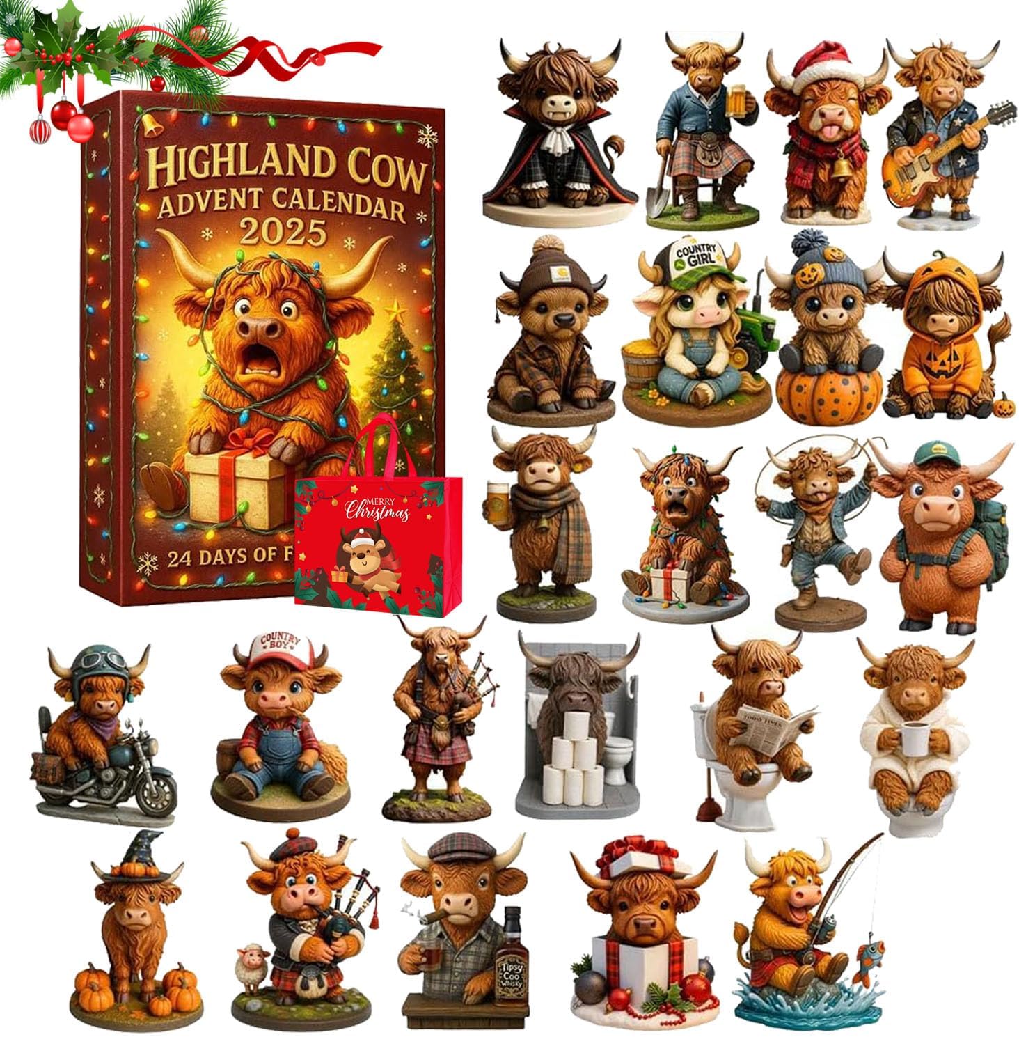 Lustiger Highland Cow Adventskalender 2025, 24 Tage Weihnachten Countdown - Picture 7 of 10