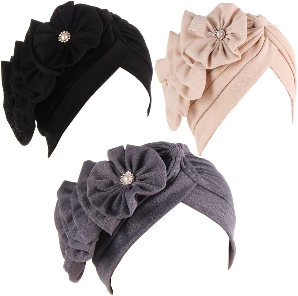 3Pcs Muslim Women Floral Headscarf Bonnet Headwrap Turban Beanie Chemo Cap Hat - Bild 32 von 40