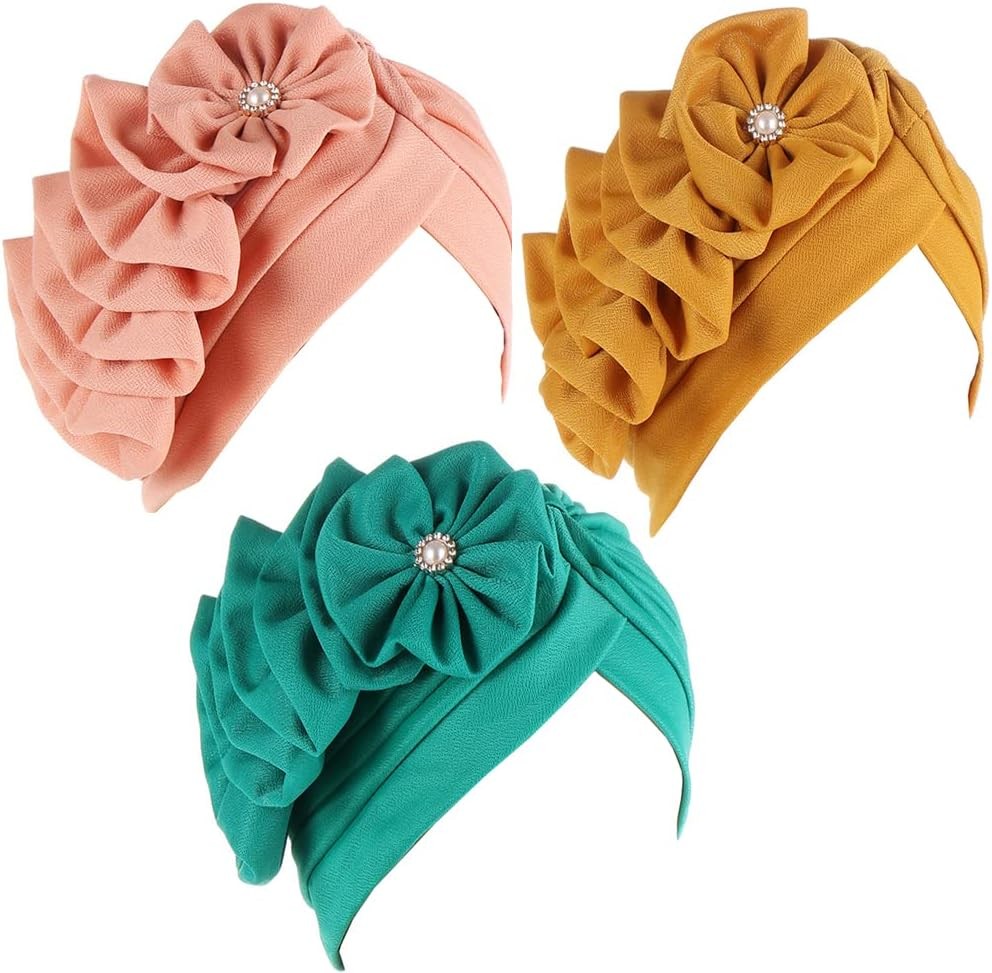 3Pcs Muslim Women Floral Headscarf Bonnet Headwrap Turban Beanie Chemo Cap Hat - Bild 34 von 40