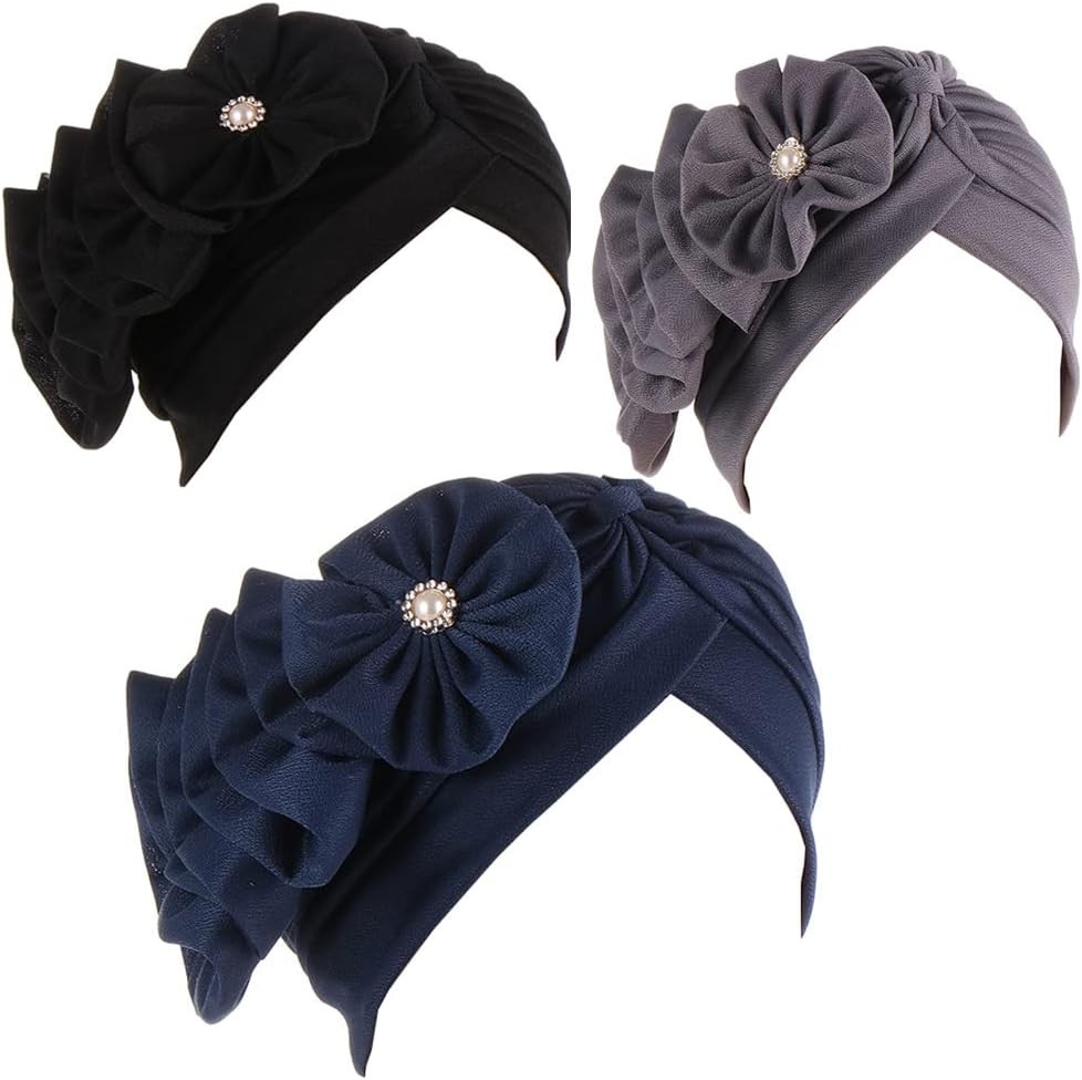 3Pcs Muslim Women Floral Headscarf Bonnet Headwrap Turban Beanie Chemo Cap Hat - Bild 40 von 40