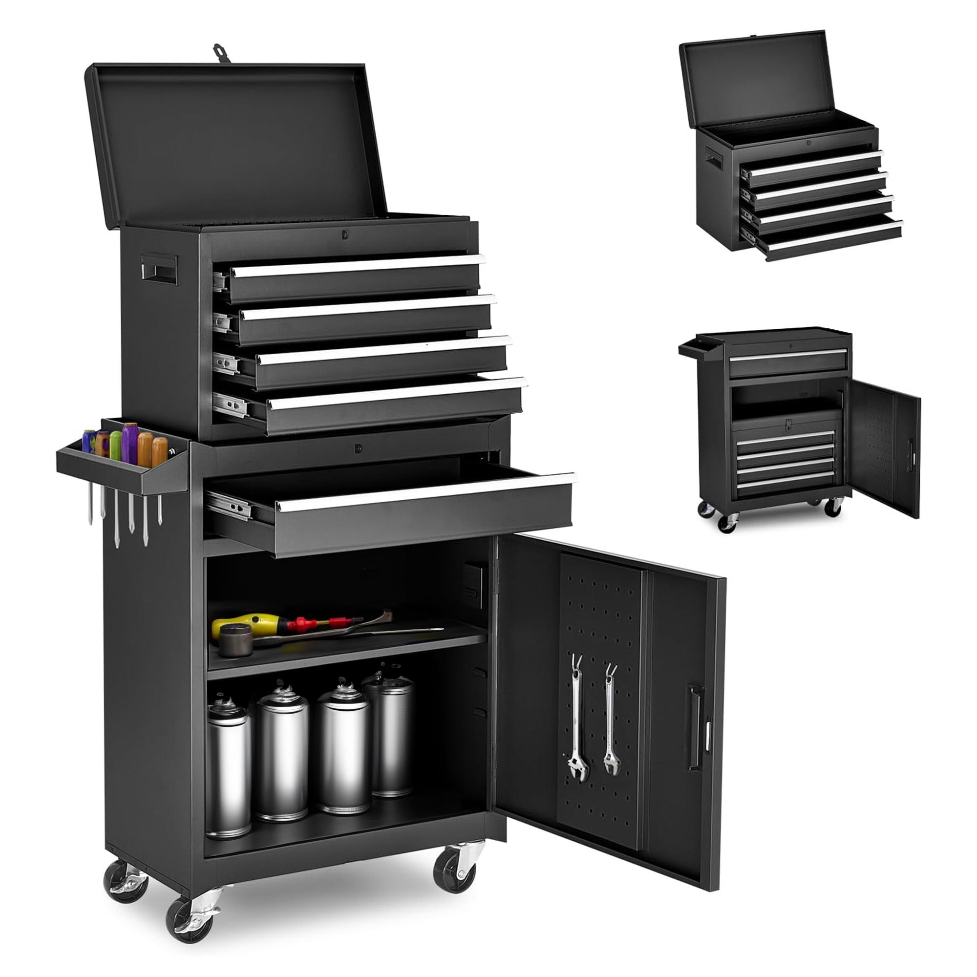 Tool Chest 5-Drawer Rolling Tool Storage Cabinet with Detachable Top Tool Box