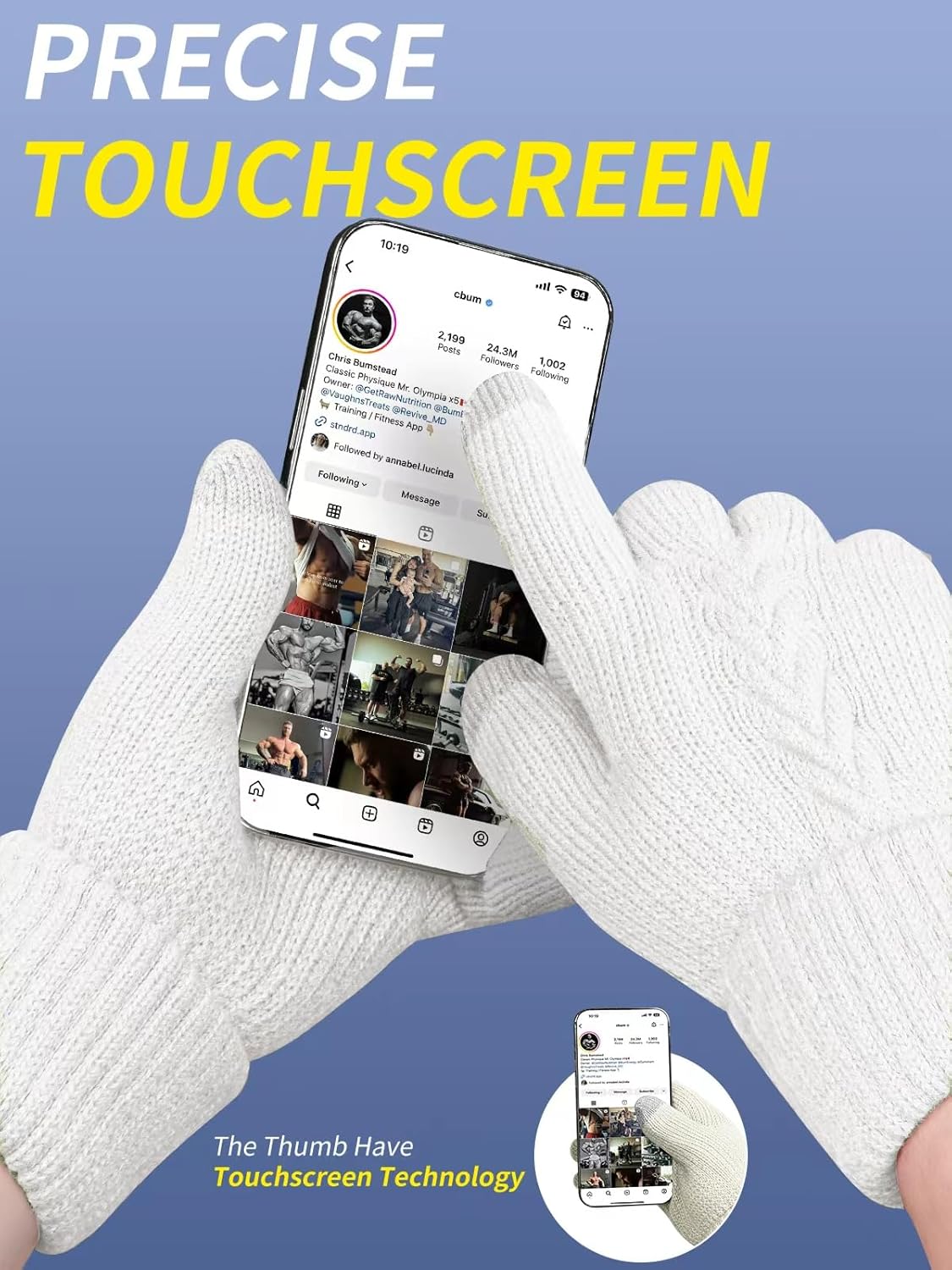 Thermal Winter Gloves,Thicken Elastic Cuff Touch Screen Fleece Lining Knitted Wa - Bild 28 von 43