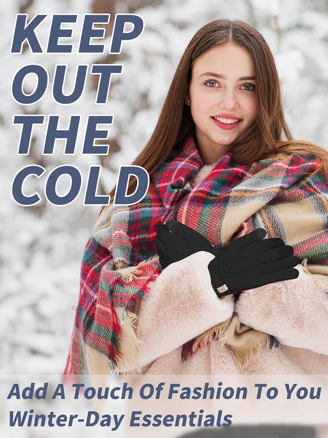 Thermal Winter Gloves,Thicken Elastic Cuff Touch Screen Fleece Lining Knitted Wa - Bild 36 von 43