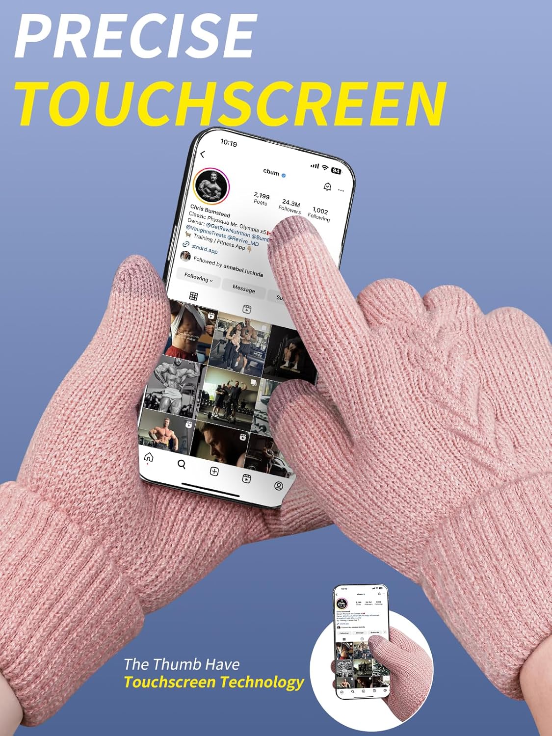 Thermal Winter Gloves,Thicken Elastic Cuff Touch Screen Fleece Lining Knitted Wa - Bild 40 von 43