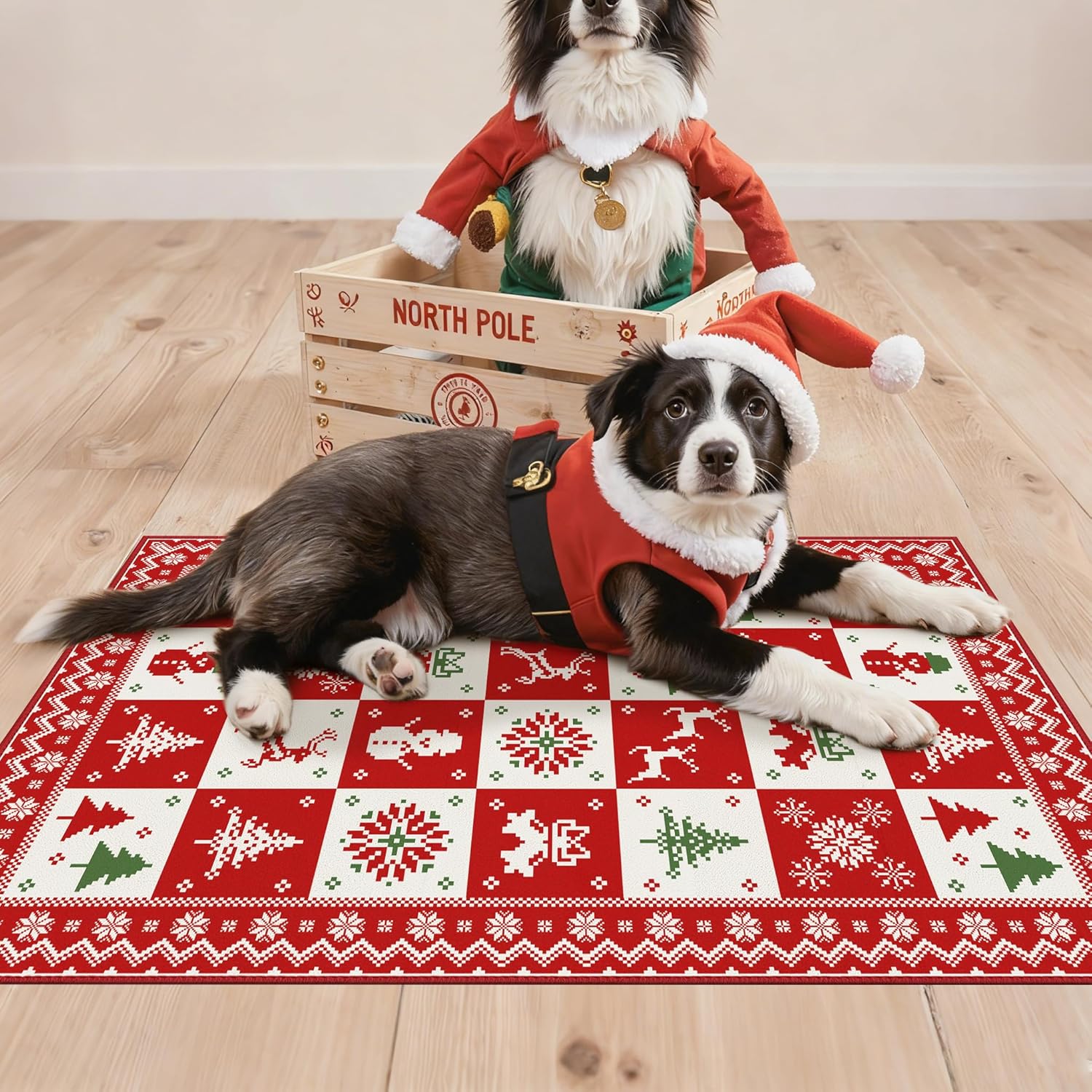 Christmas Door Mat 40x60cm – Non-Slip Holiday Rug with Xmaselements Patchwork De - Bild 26 von 41
