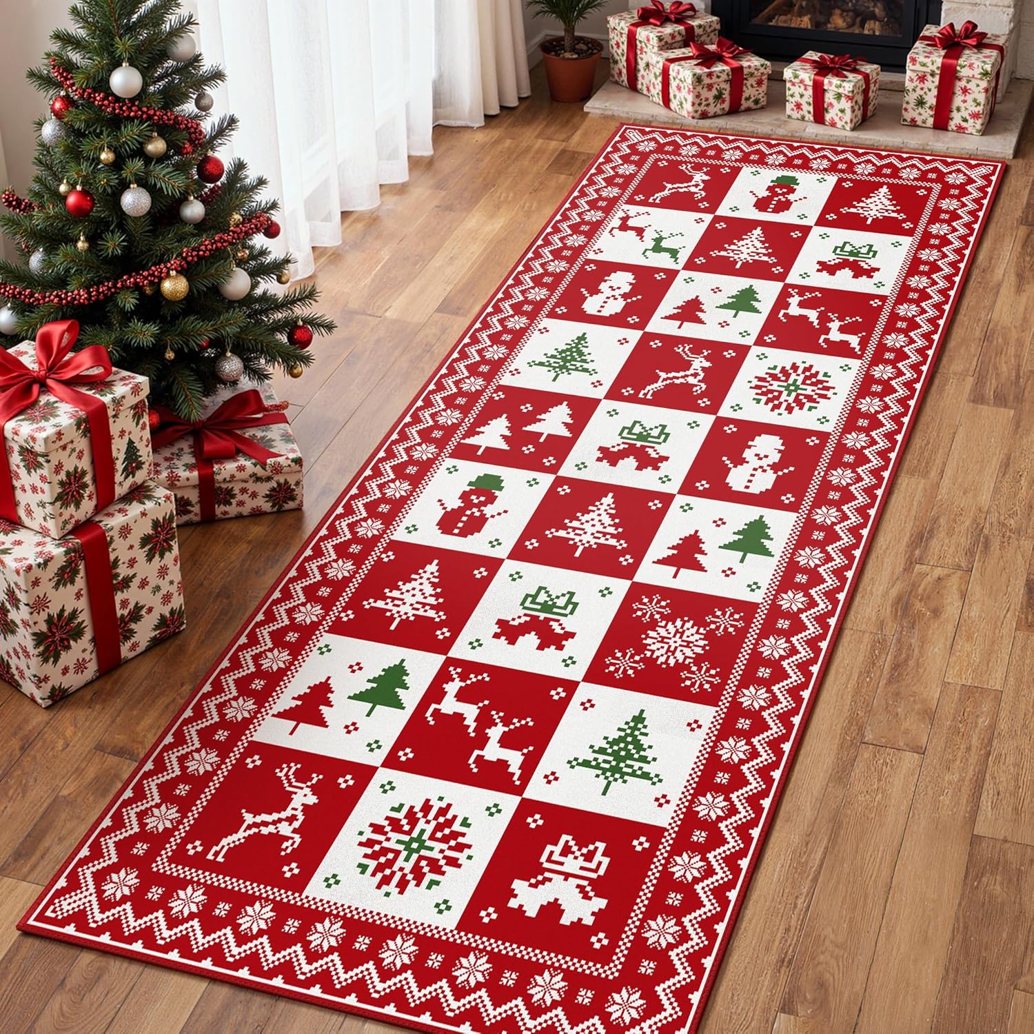 Christmas Door Mat 40x60cm – Non-Slip Holiday Rug with Xmaselements Patchwork De - Bild 30 von 41