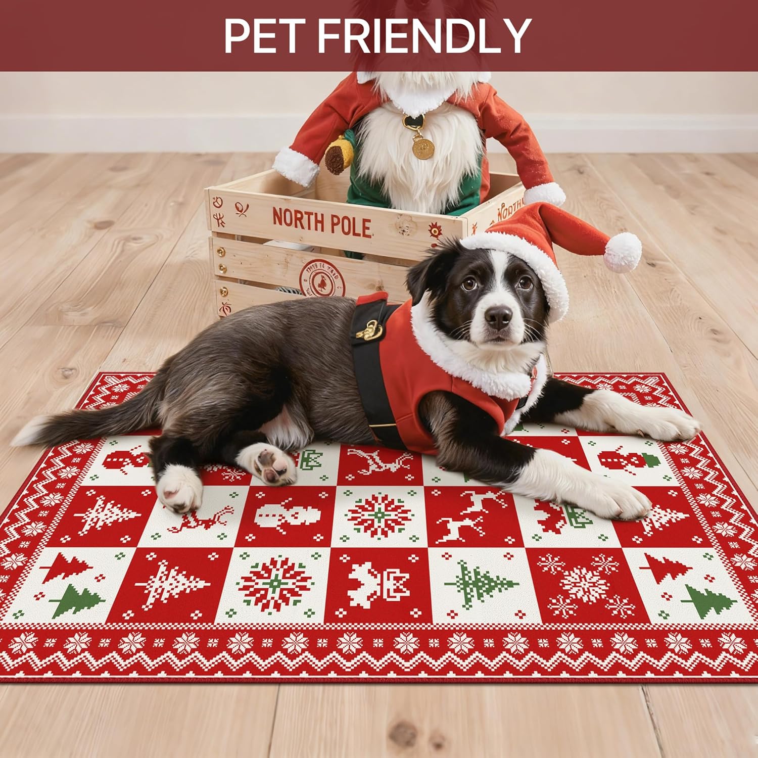 Christmas Door Mat 40x60cm – Non-Slip Holiday Rug with Xmaselements Patchwork De - Bild 33 von 41