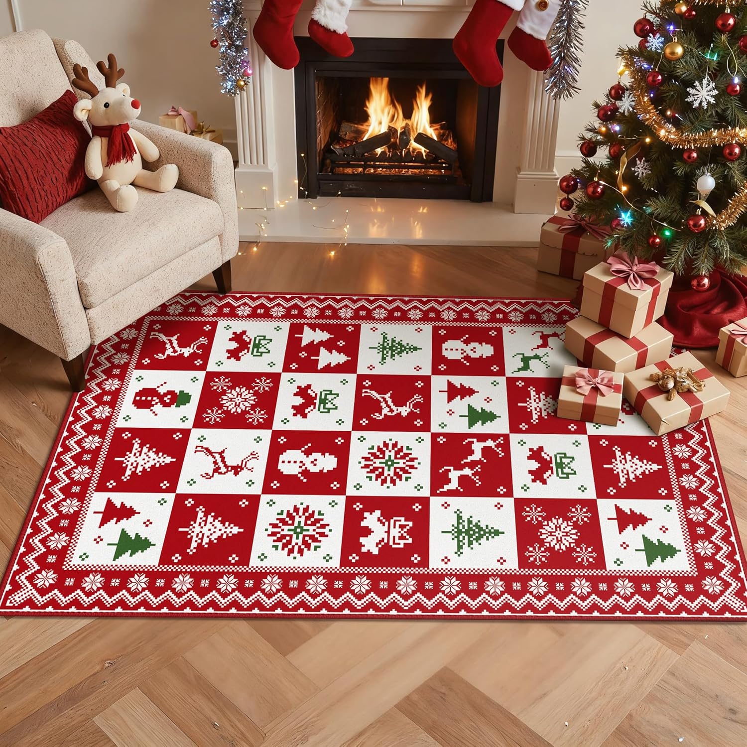 Christmas Door Mat 40x60cm – Non-Slip Holiday Rug with Xmaselements Patchwork De - Bild 37 von 41