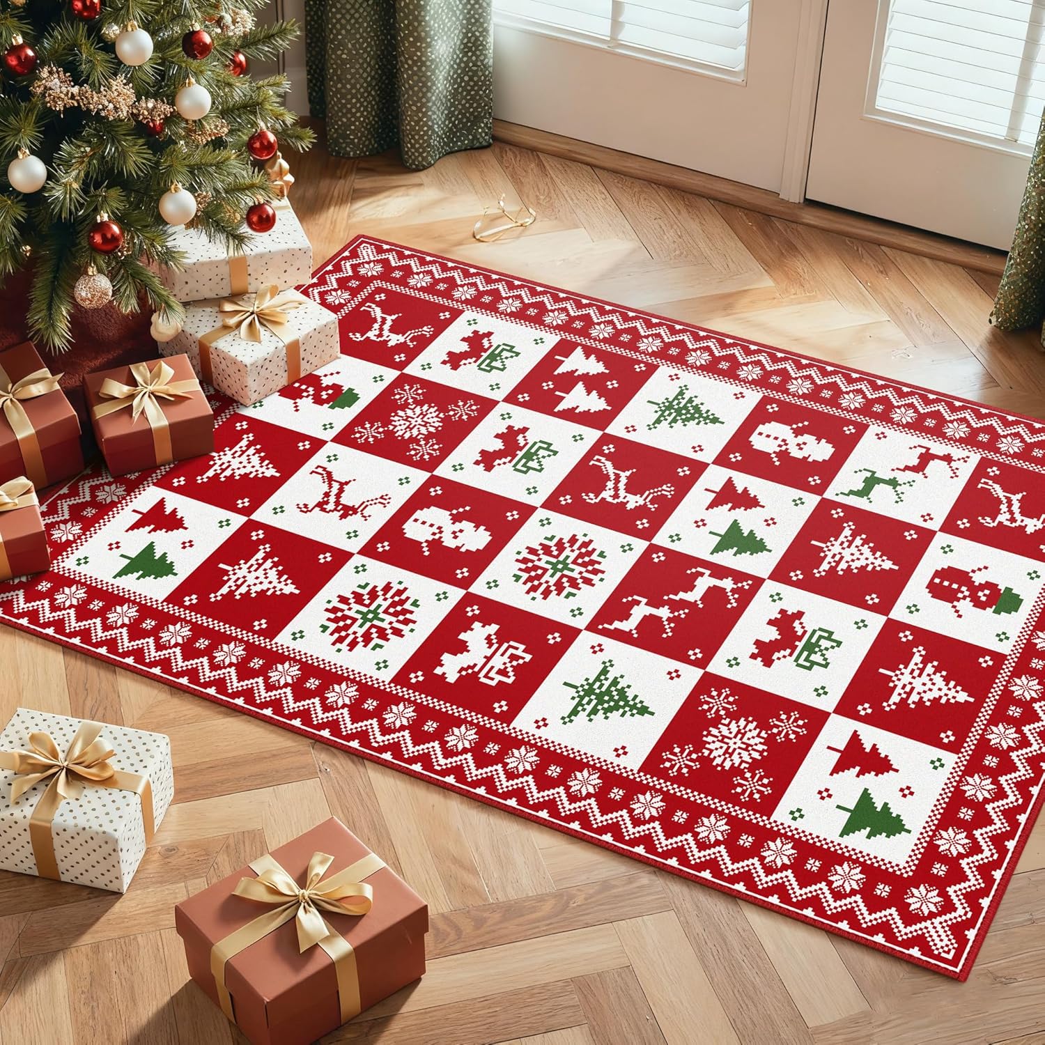 Christmas Door Mat 40x60cm – Non-Slip Holiday Rug with Xmaselements Patchwork De - Bild 25 von 41