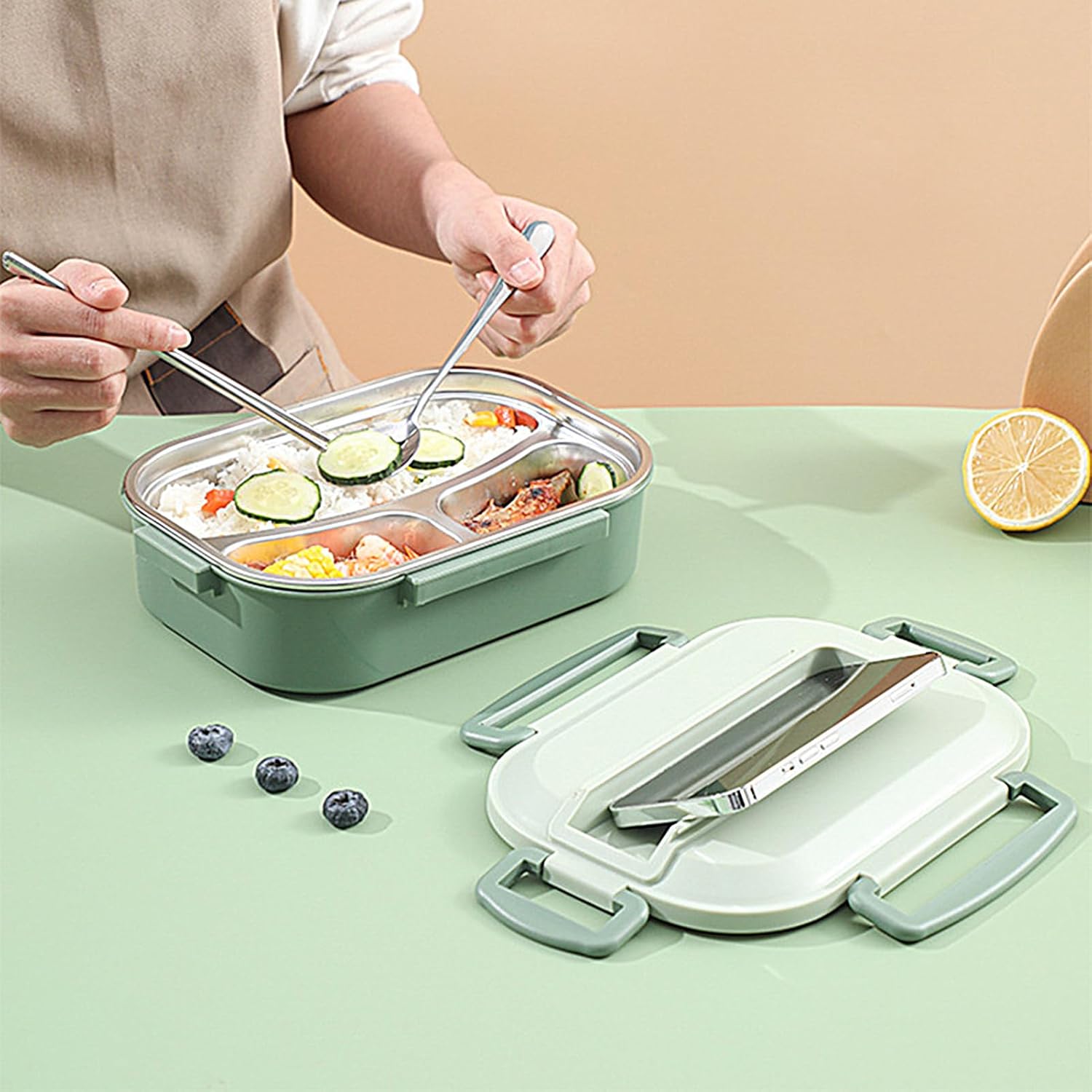 1L Thermal Lunch Box, 2 Compartmen Stainless Steel Lunch Box for Kids, Portable - Bild 31 von 34