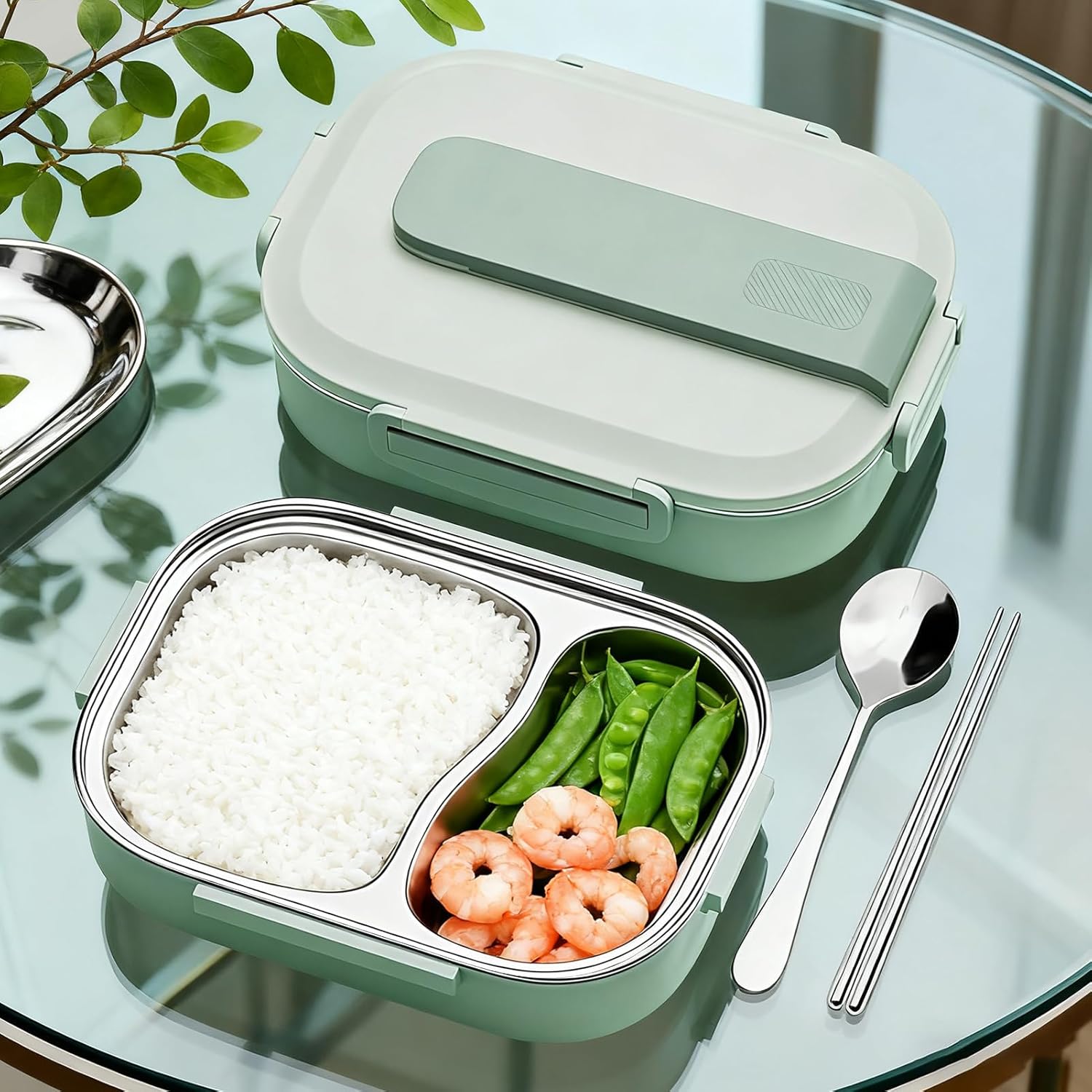 1L Thermal Lunch Box, 2 Compartmen Stainless Steel Lunch Box for Kids, Portable - Bild 22 von 34