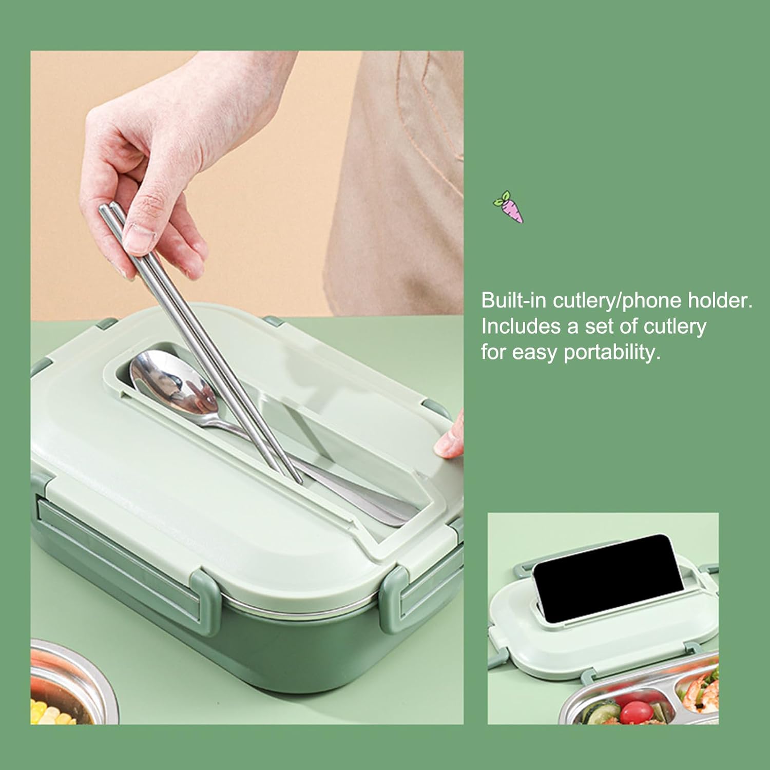 1L Thermal Lunch Box, 2 Compartmen Stainless Steel Lunch Box for Kids, Portable - Bild 19 von 34