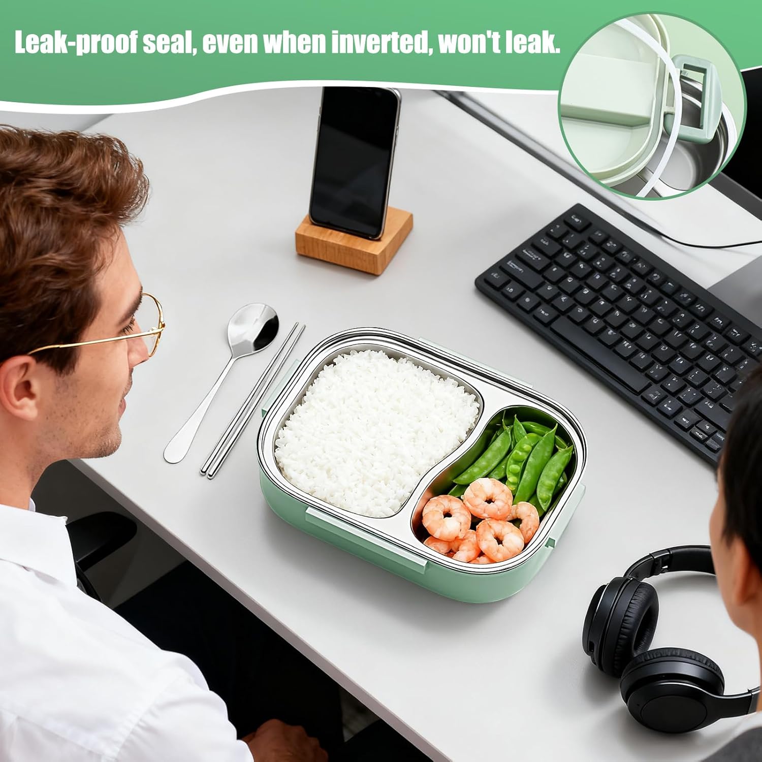 1L Thermal Lunch Box, 2 Compartmen Stainless Steel Lunch Box for Kids, Portable - Bild 23 von 34