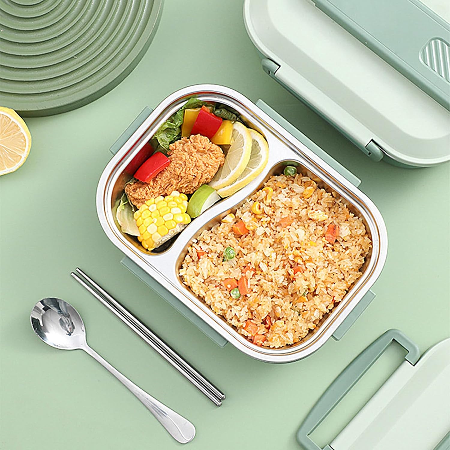 1L Thermal Lunch Box, 2 Compartmen Stainless Steel Lunch Box for Kids, Portable - Bild 25 von 34